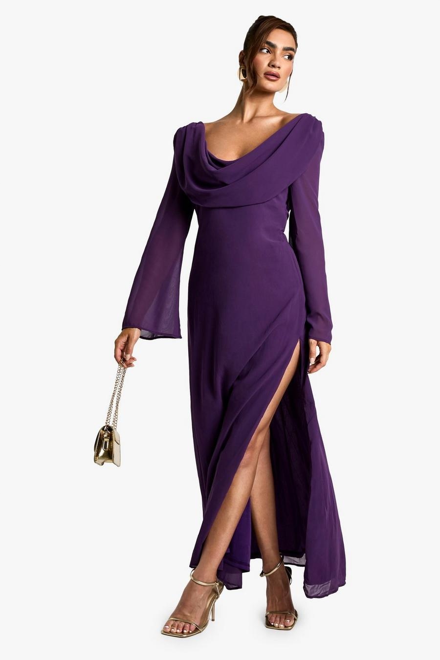 LC34205 Boohoo Šifonová Šaty Maxi S Splývavým Výstřihem (30) M