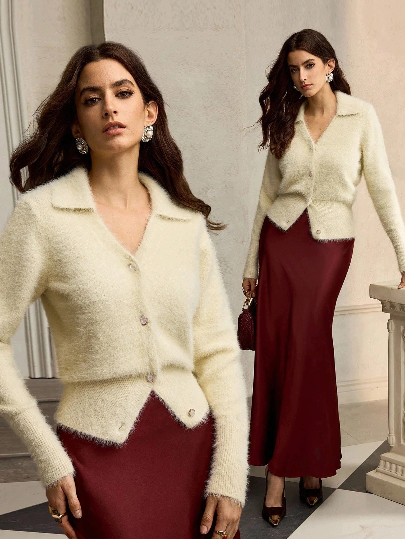 Dámský Elegantní Svetr Kardigan, Nadýchaný, Béžový Shein, Velikost 36