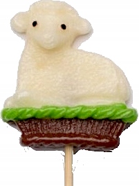 Levně Velikonoční beránci z bílé čokolády na tyčince do košíčku 45 g x 40 Ks