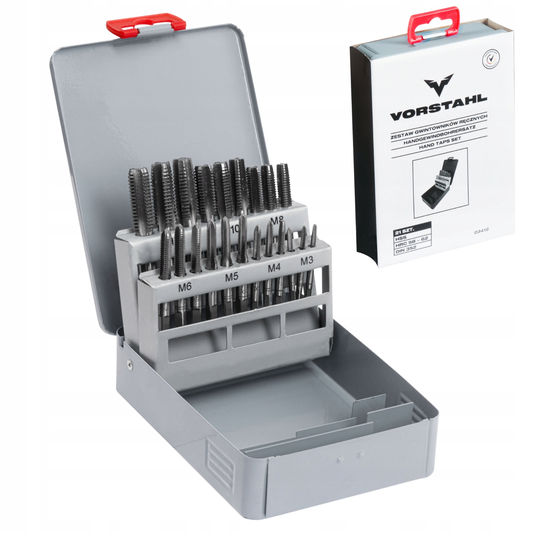 Zestaw gwintowników ręcznych skrzynia kpl. 21szt. M3-M12 Vorstahl