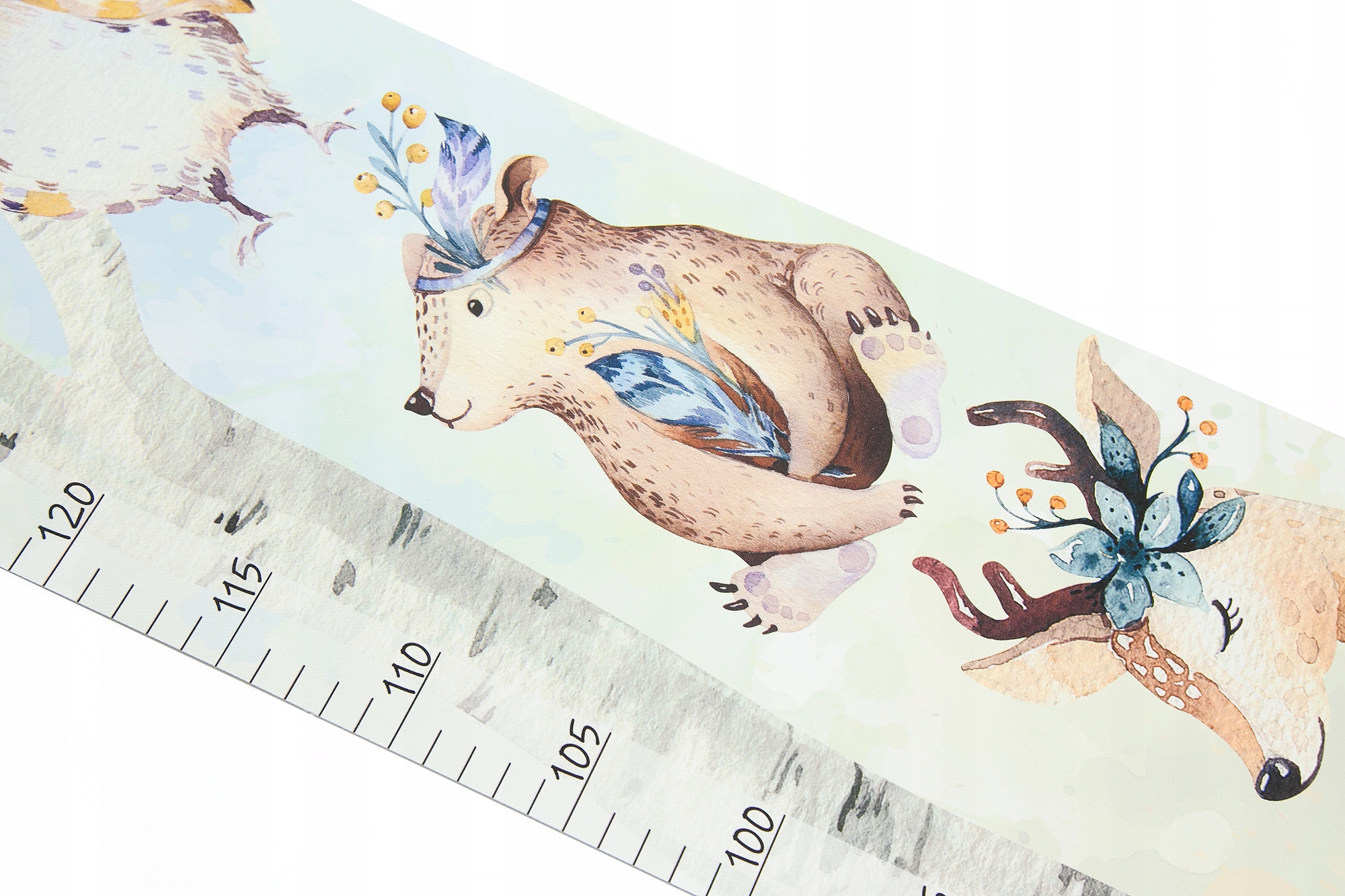 Miarka wzrostu dla dzieci na PŁÓTNIE Zwierzęta leśne II białe tło Imię Data Kolor wielokolorowy