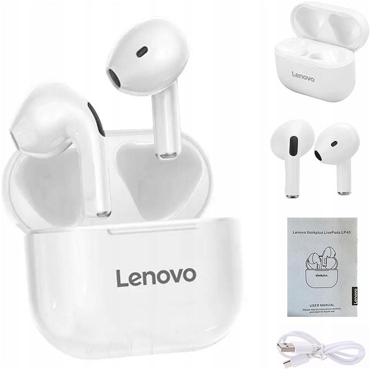 SŁUCHAWKI BEZPRZEWODOWE BLUETOOTH SŁUCHAWKI LENOVO LP40 BIAŁE