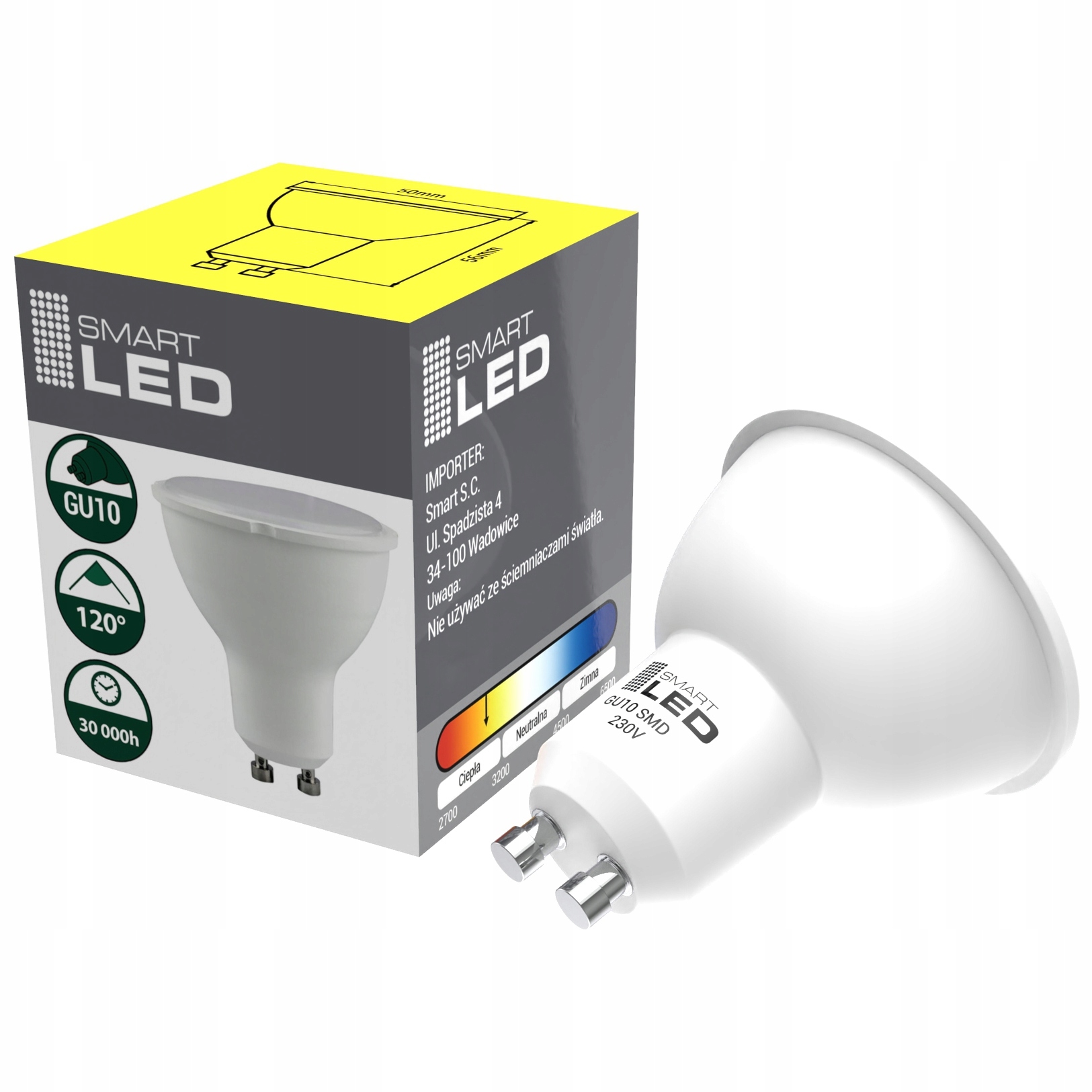 6x ŻARÓWKA LED GU10 3W Neutralna Biała - 4500K Marka Smartled