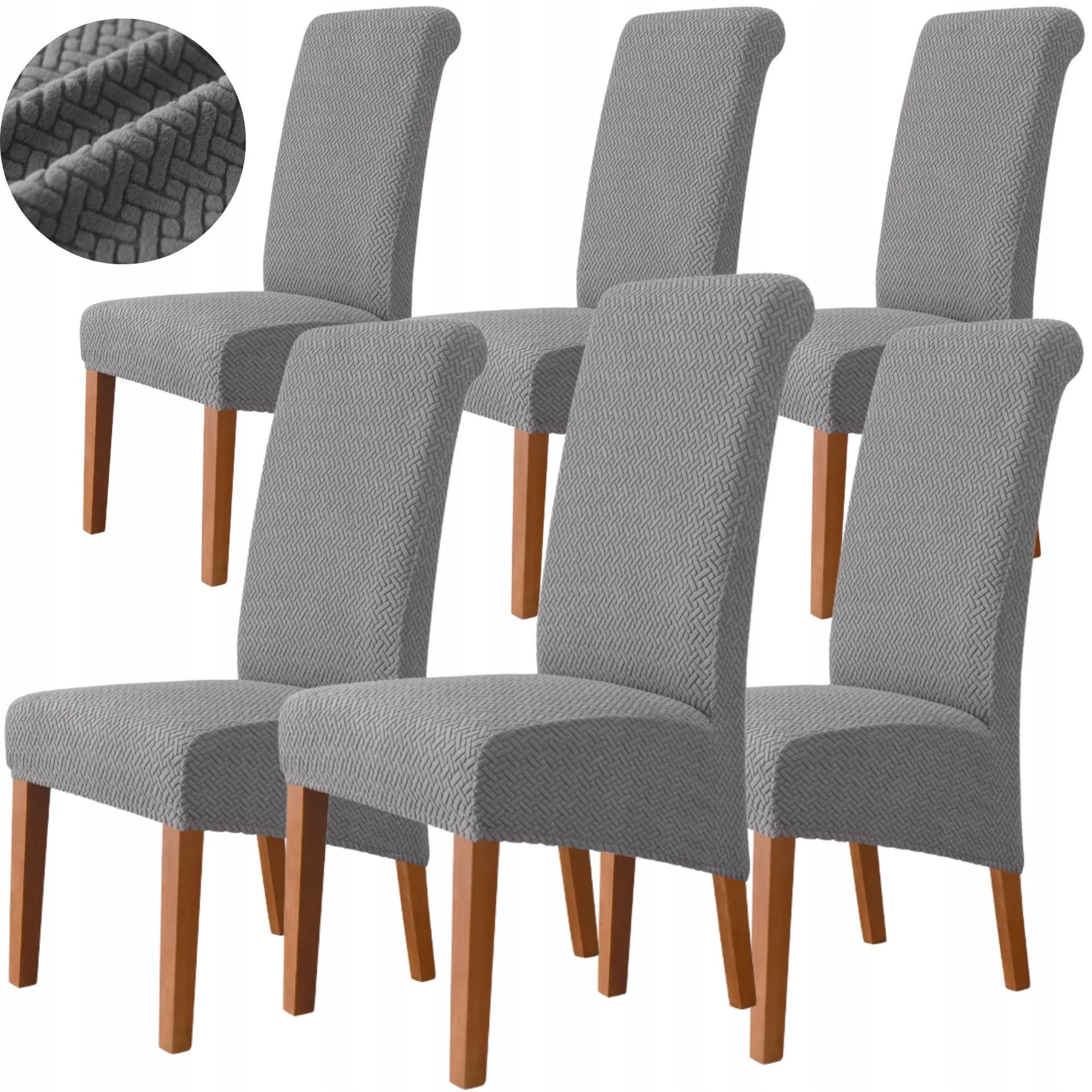 6 Ks Potah Na Židli XL Šedý Šikmý Potah Velký Žakár Silný