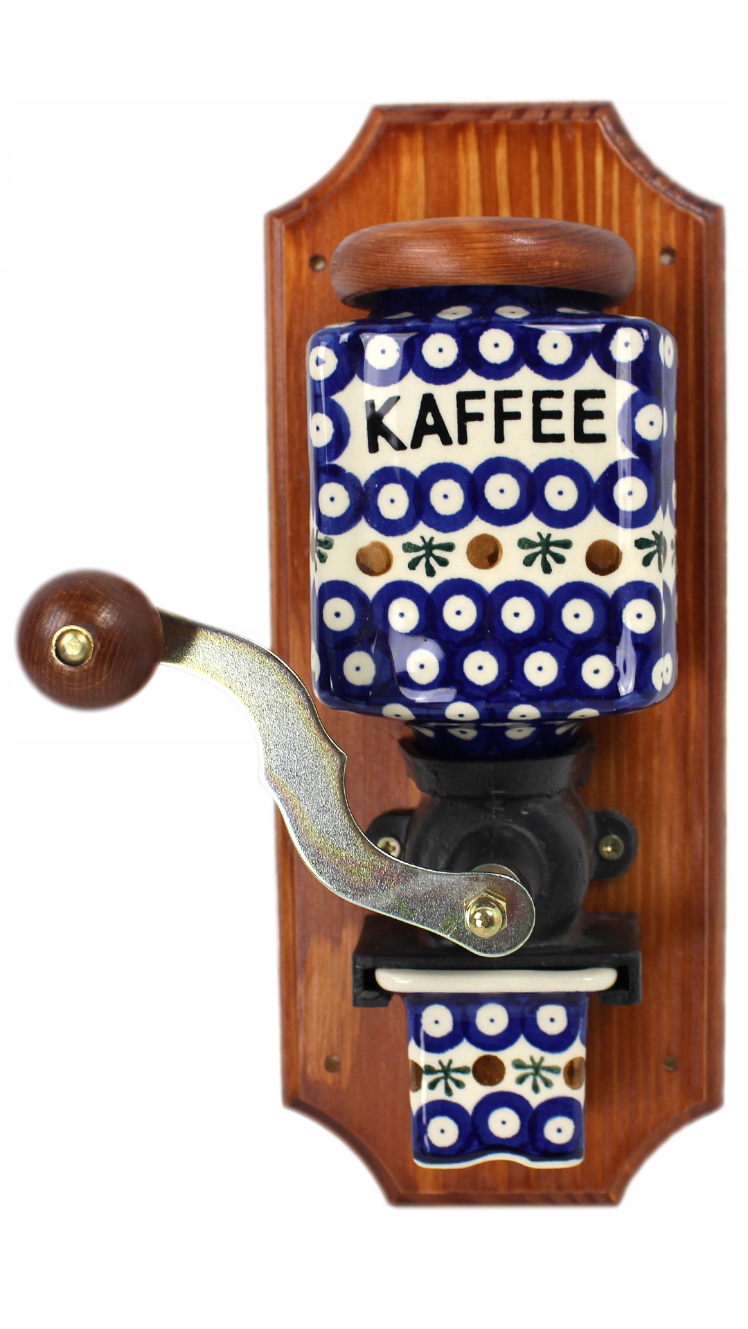 Młynek do kawy ścienny 30cm zdobiony tradycyjny motyw Bolesławiec