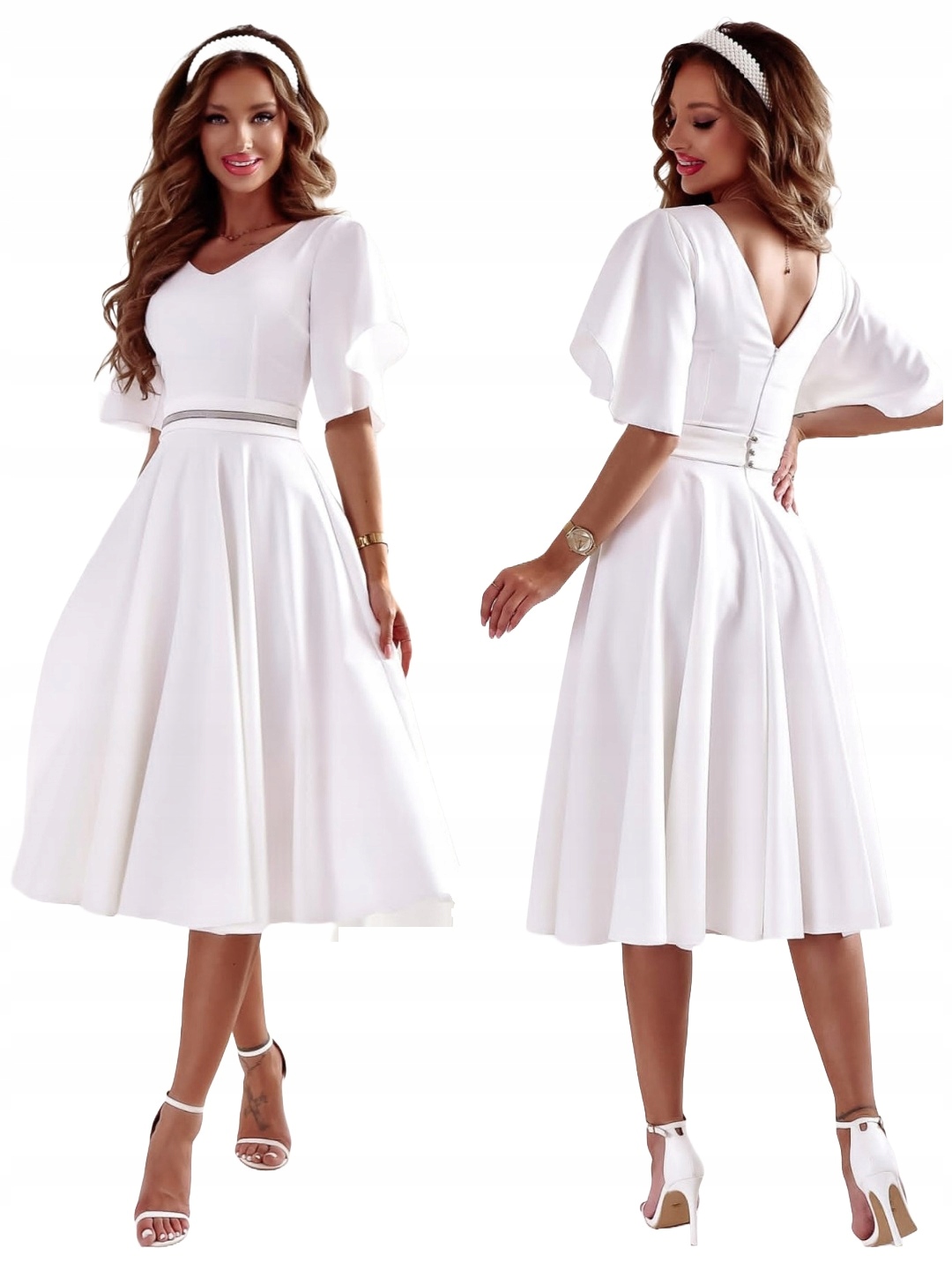 Lora midi bílá Rozkládací Šaty svatební hostina křtinové přijímání 3XL