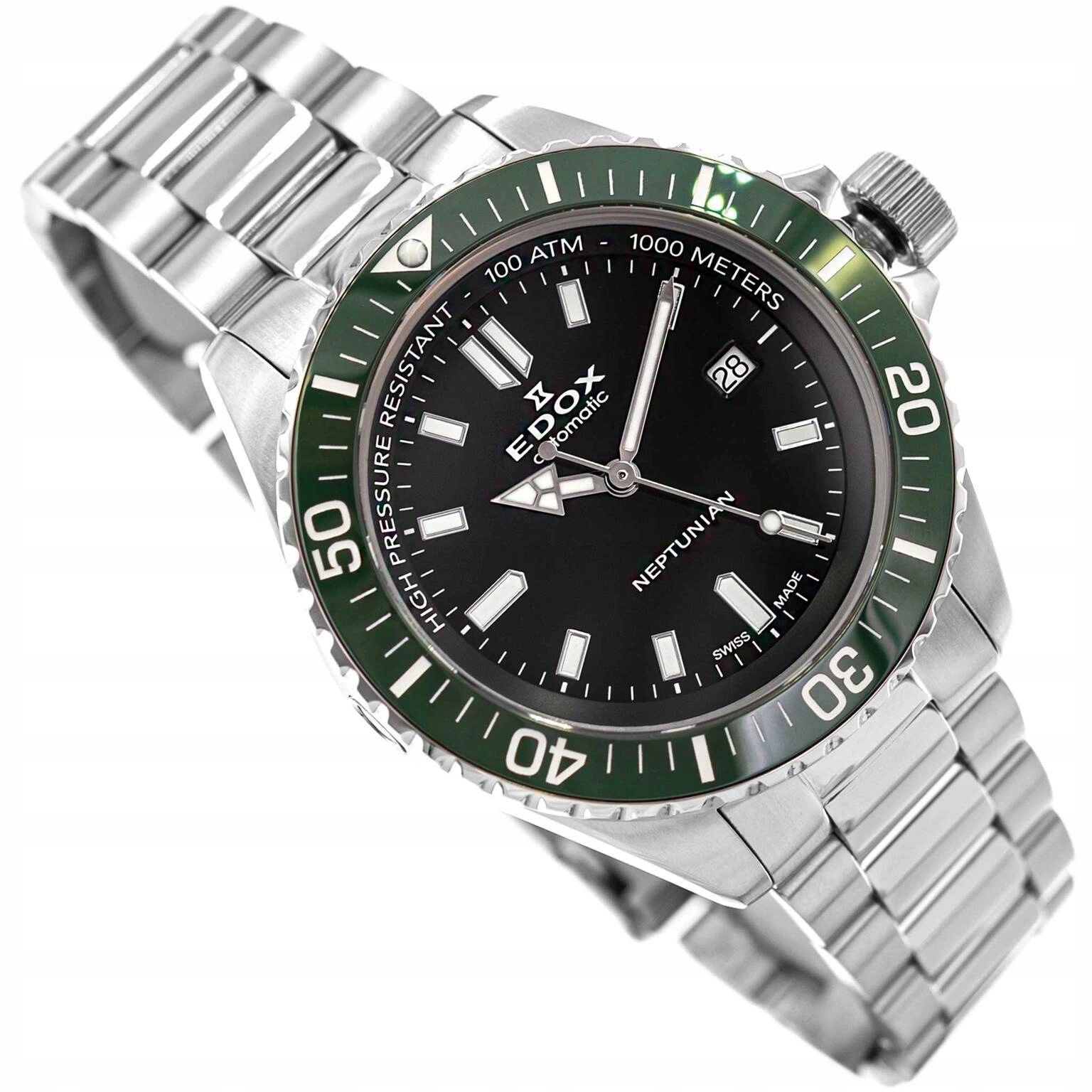 Pánské Hodinky Edox 80120 3VM Nin Neptunian Nurek 1000M Datumovka Stříbrná