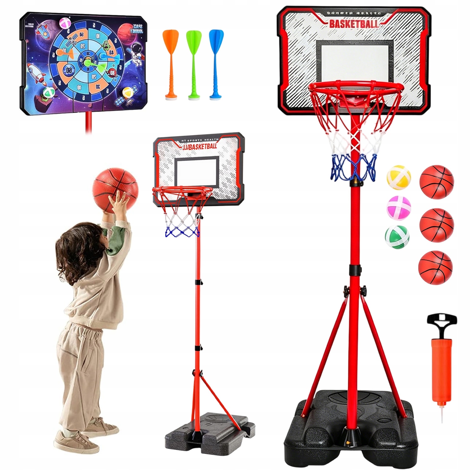 Basketbalový Koš Nastavitelný, Volně Stojící, 193 CM, Stabilní, Mobilní Sada