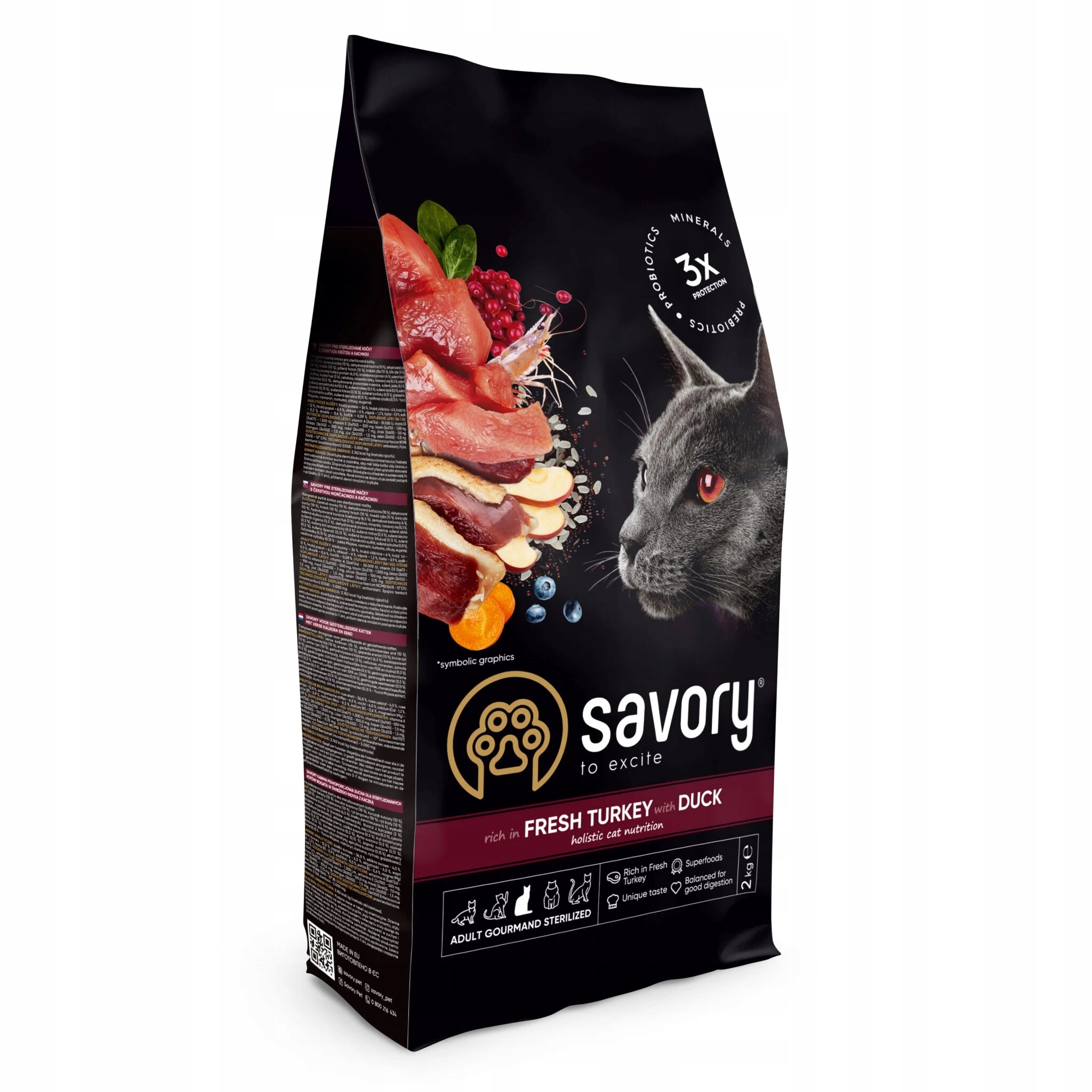 Savory suché krmivo pro kočky Adult Sterilised Kachna Krůta 2 kg