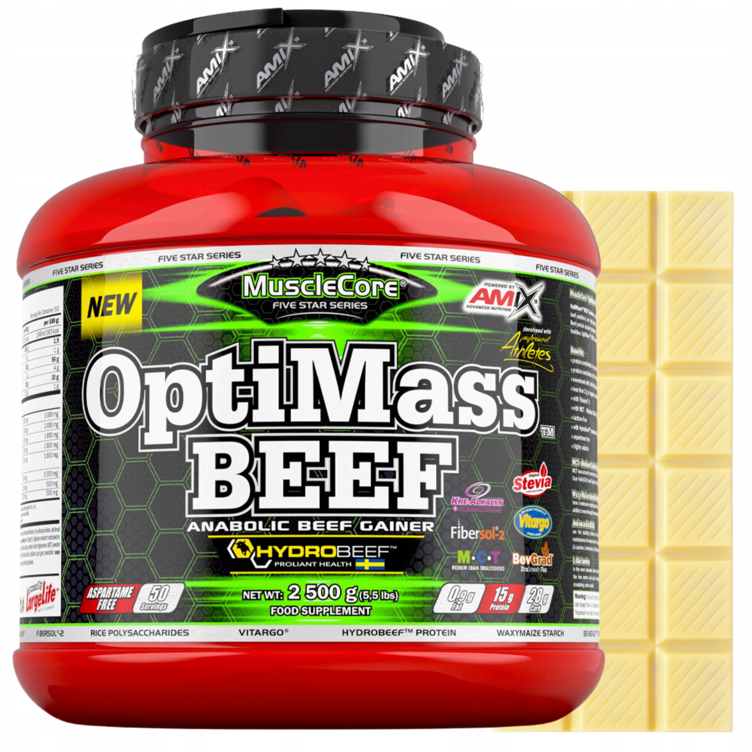 OptiMass Beef Gainer Hovězí protein Bcaa Vláknina Glutamin Kreatin Mct