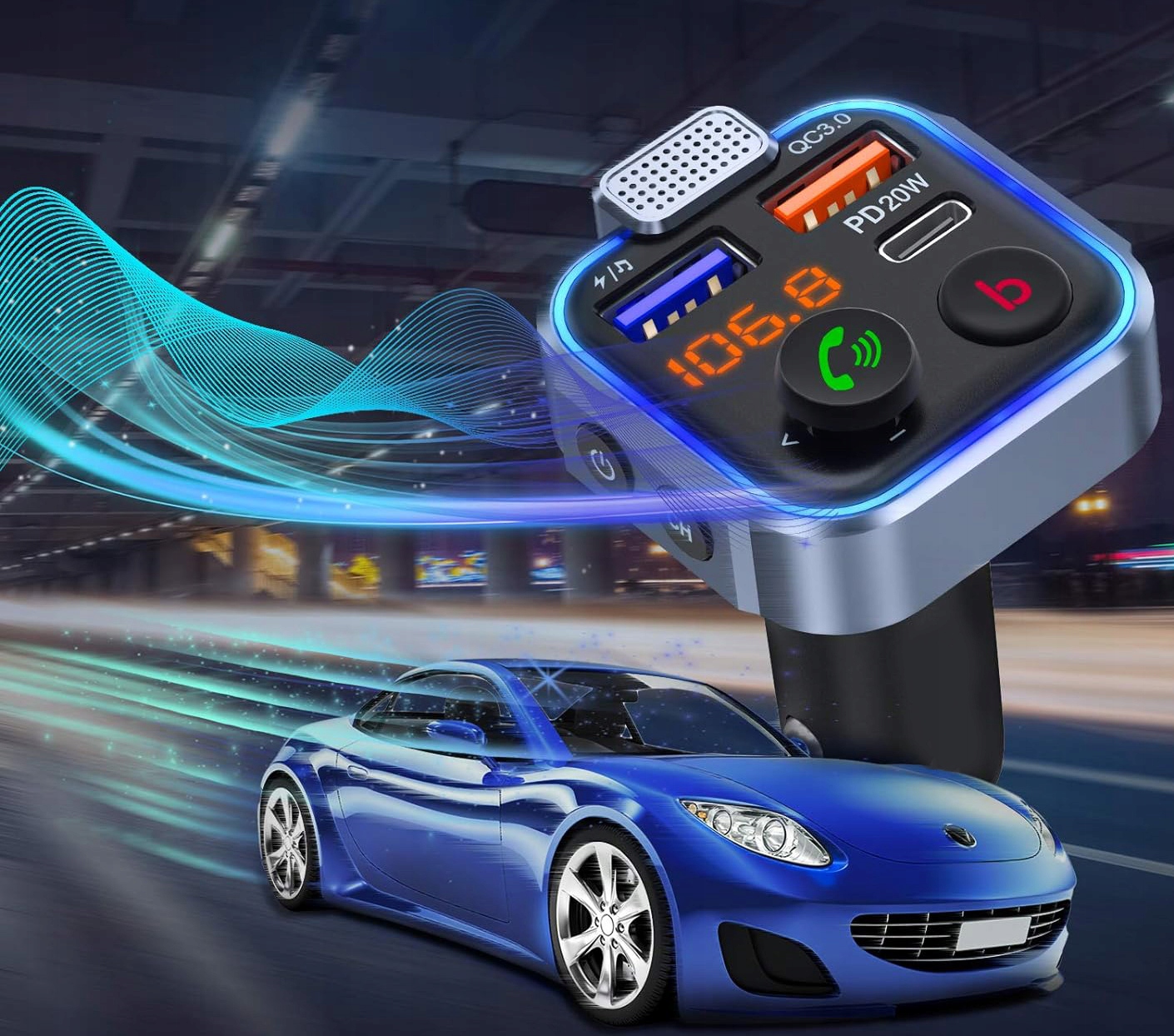 SAMOCHODOWY TRANSMITER BLUETOOTH FM MP3 SZYBKA ŁADOWARKA 3 x USB QC 3.0 Kod producenta BHF06 PRO