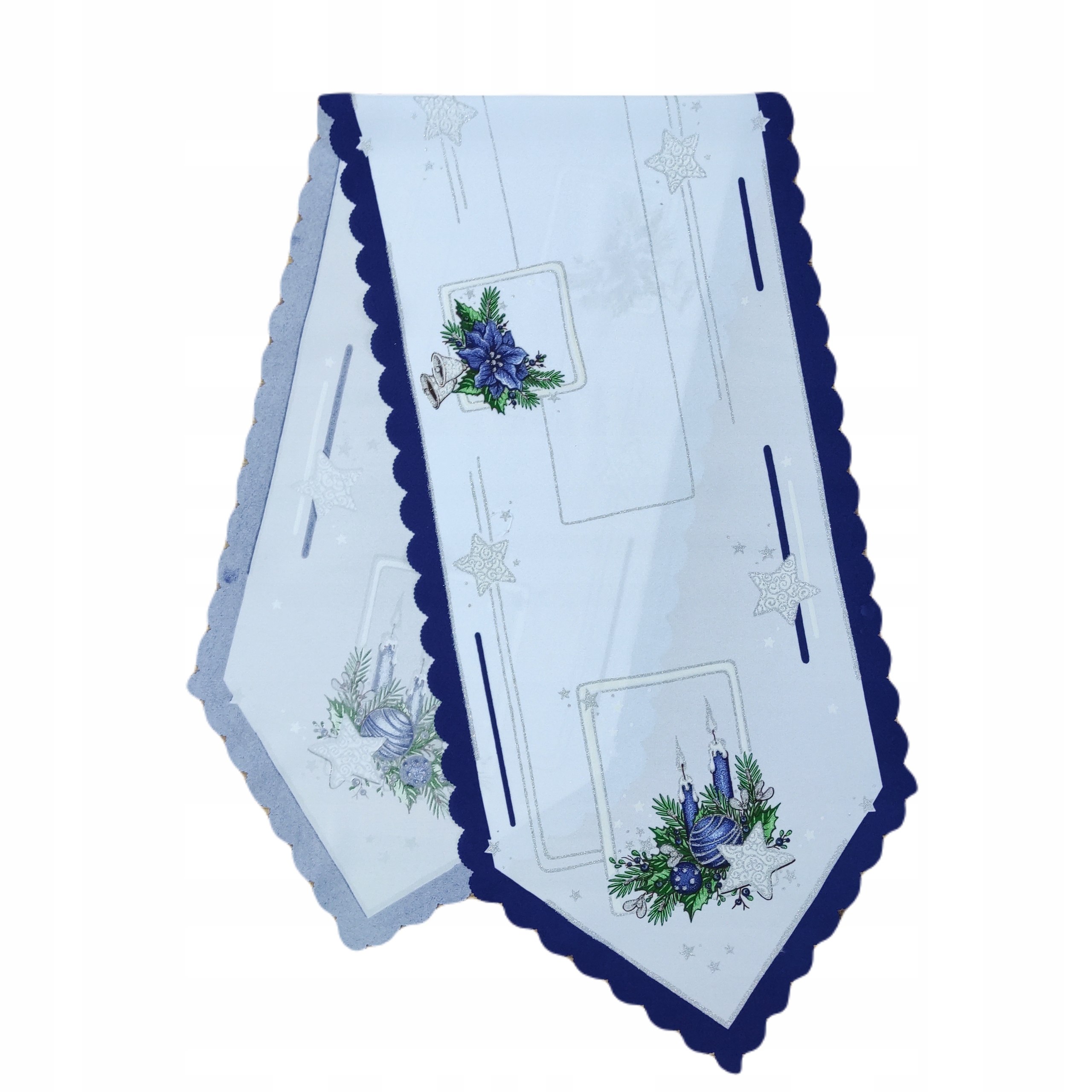 

Szarfa Świąteczna 35 x 140 szafirowa lamówka