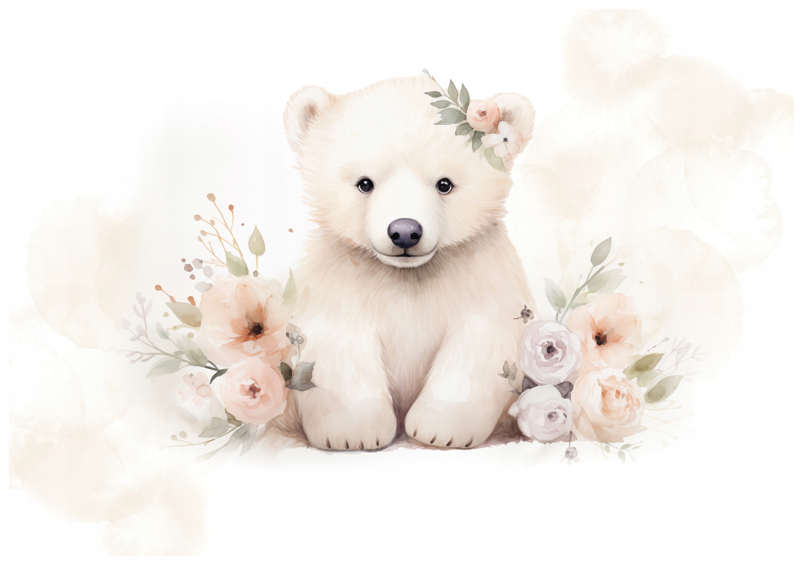 Fototapeta Medvedík v kvetoch pastelová vinylová akvarelová farba 416x254 lepidlo