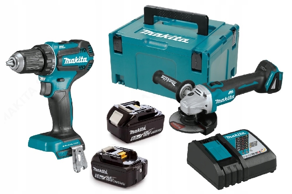 Makita Zestaw Szlifierka DGA504 Wkrętarka DDF485 Walizka 2x 5,0Ah DC18RC