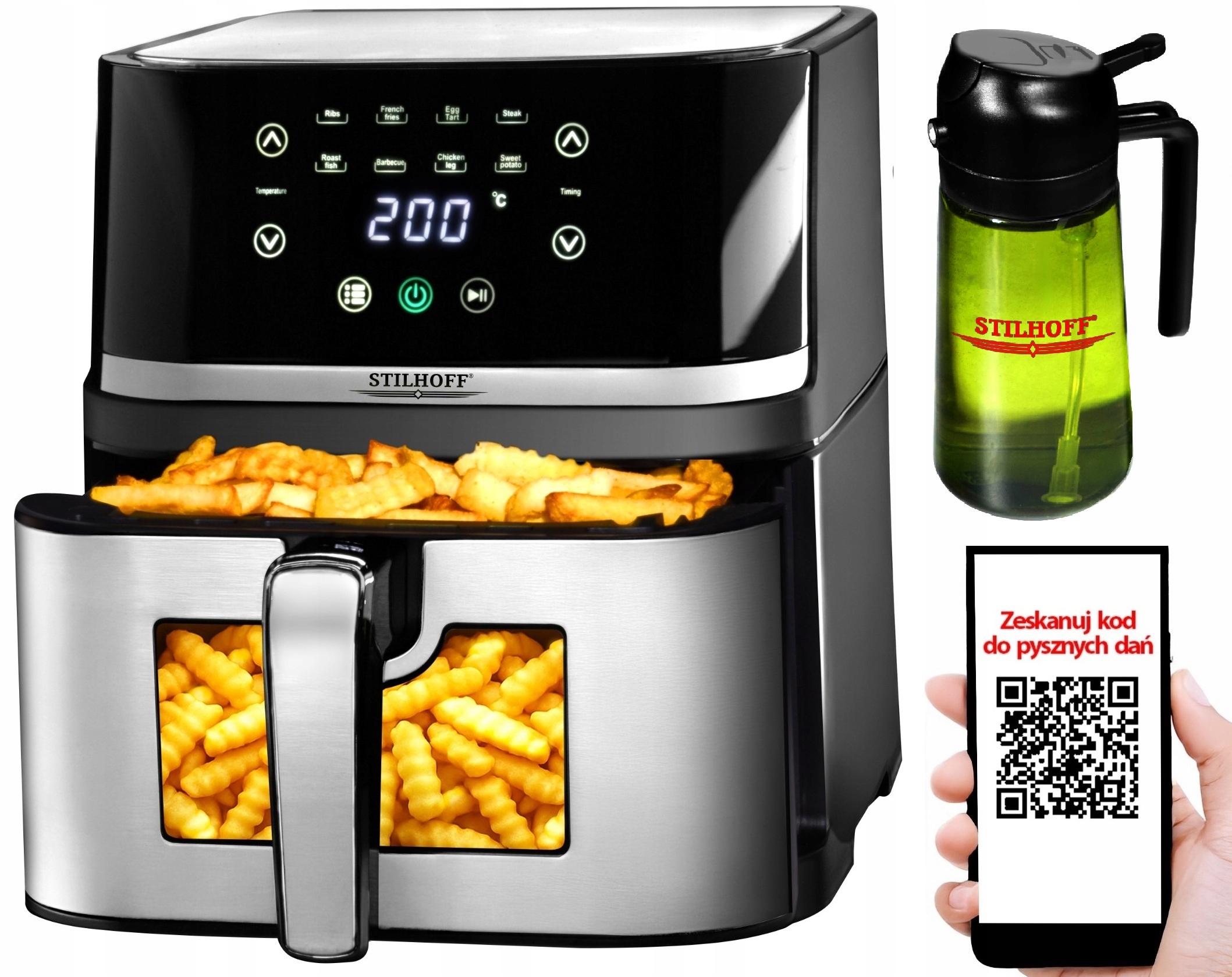 Velká beztuková fritéza Air Fryer 6,5L Airfryer ostřikovač 2v1