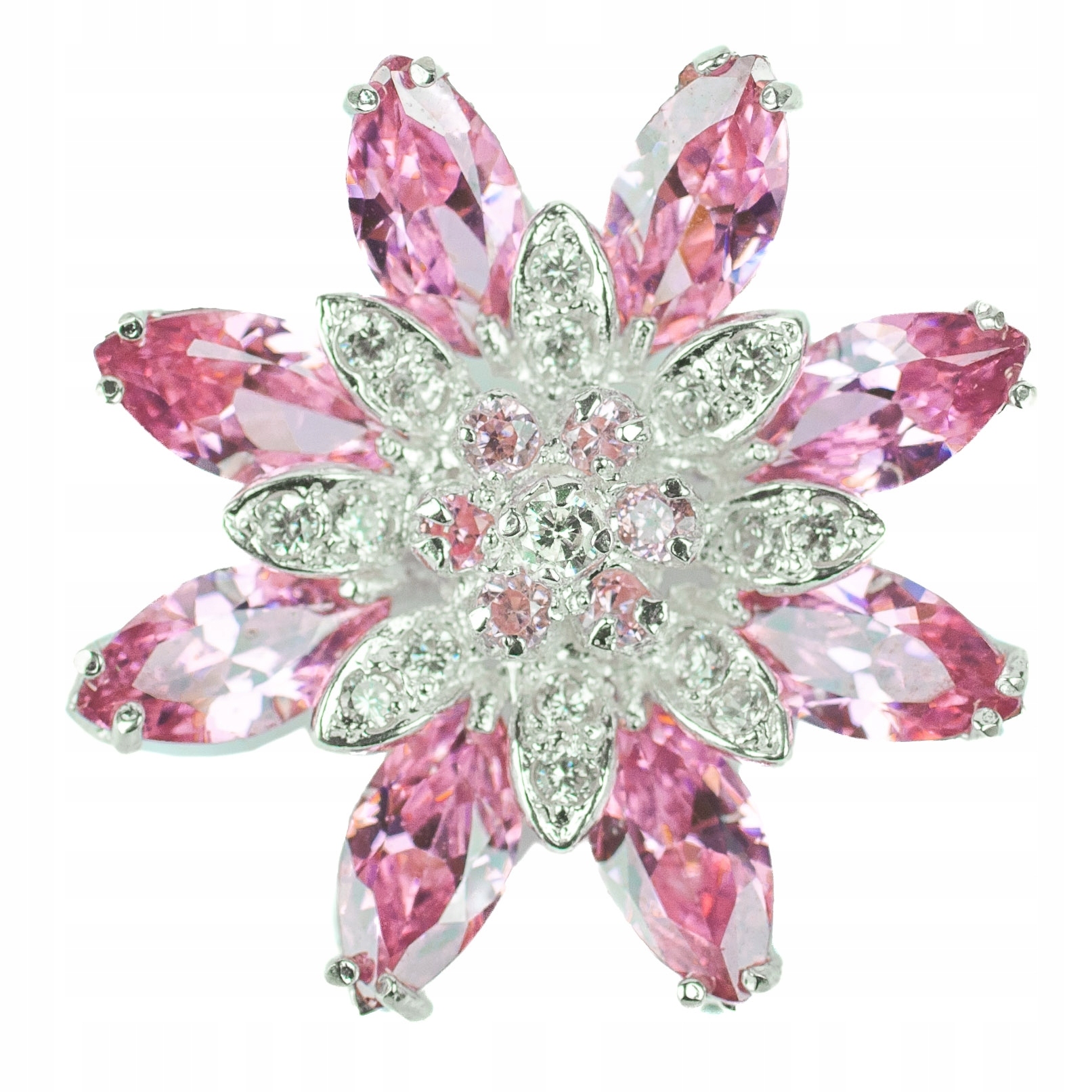 Efektní Velká Brož Růžové Kameny Stříbro 925