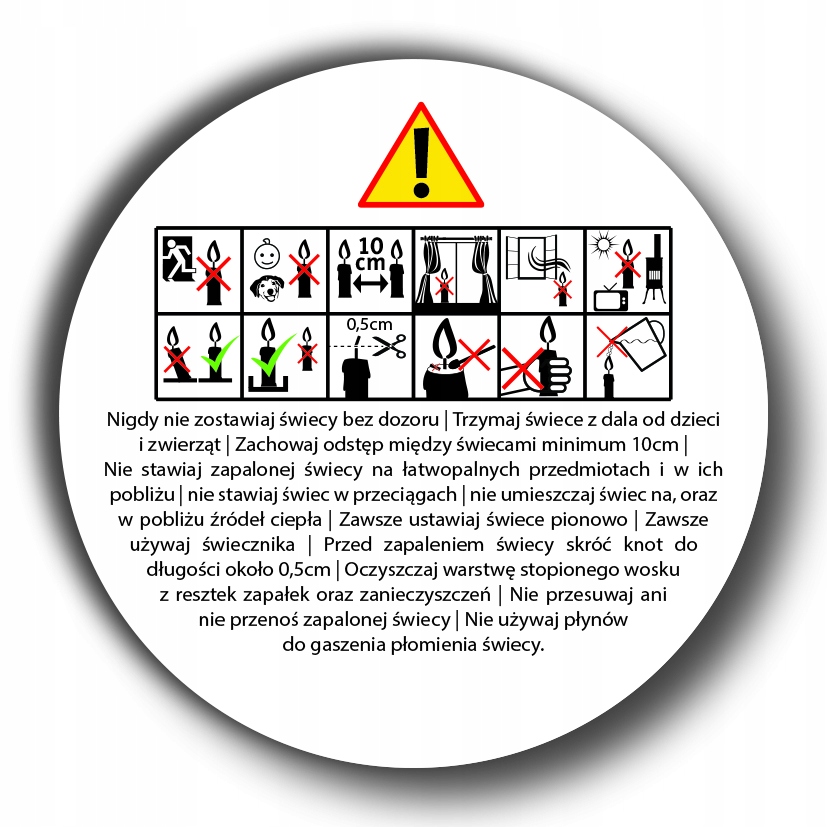 

Naklejki piktogramy na świece 4cm 250szt Pl