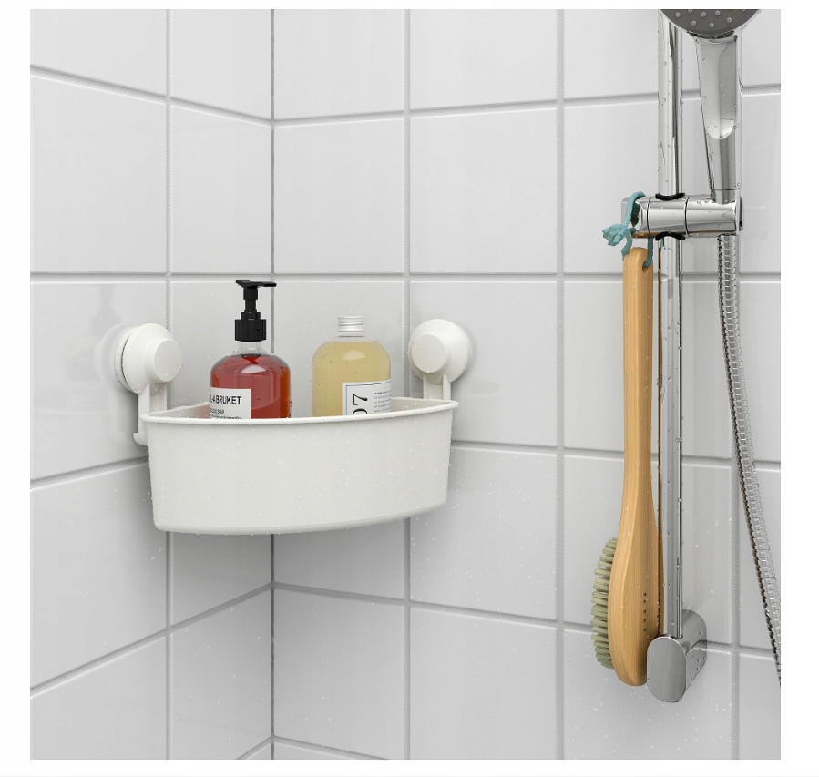 IKEA TISKEN Półka narożna z przyssawką biały Maks. szerokość 1 cm