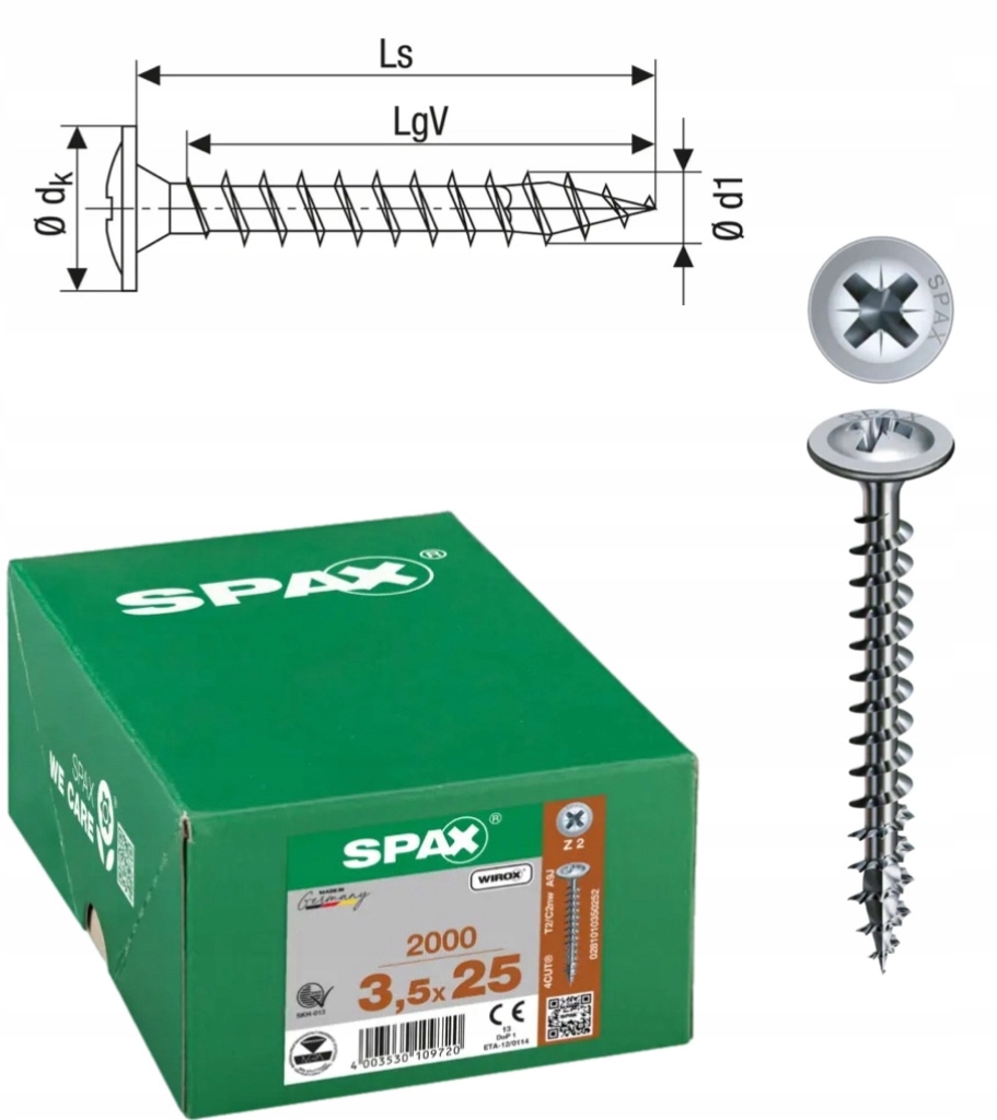 Univerzální šroub Wirox spax 3,5 x 25 Wirox podložka 2000 ks