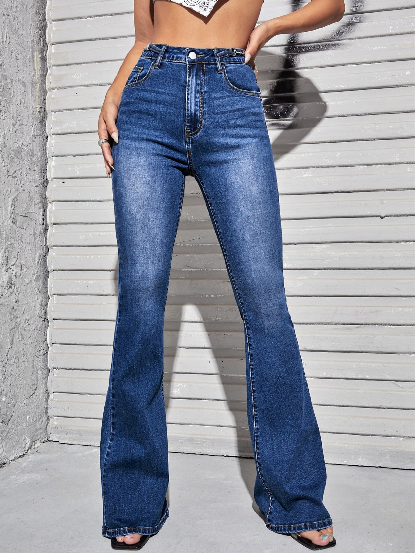 Džíny Bootcut Zvony S Vysokým Pasem Modré Casual Shein L 40