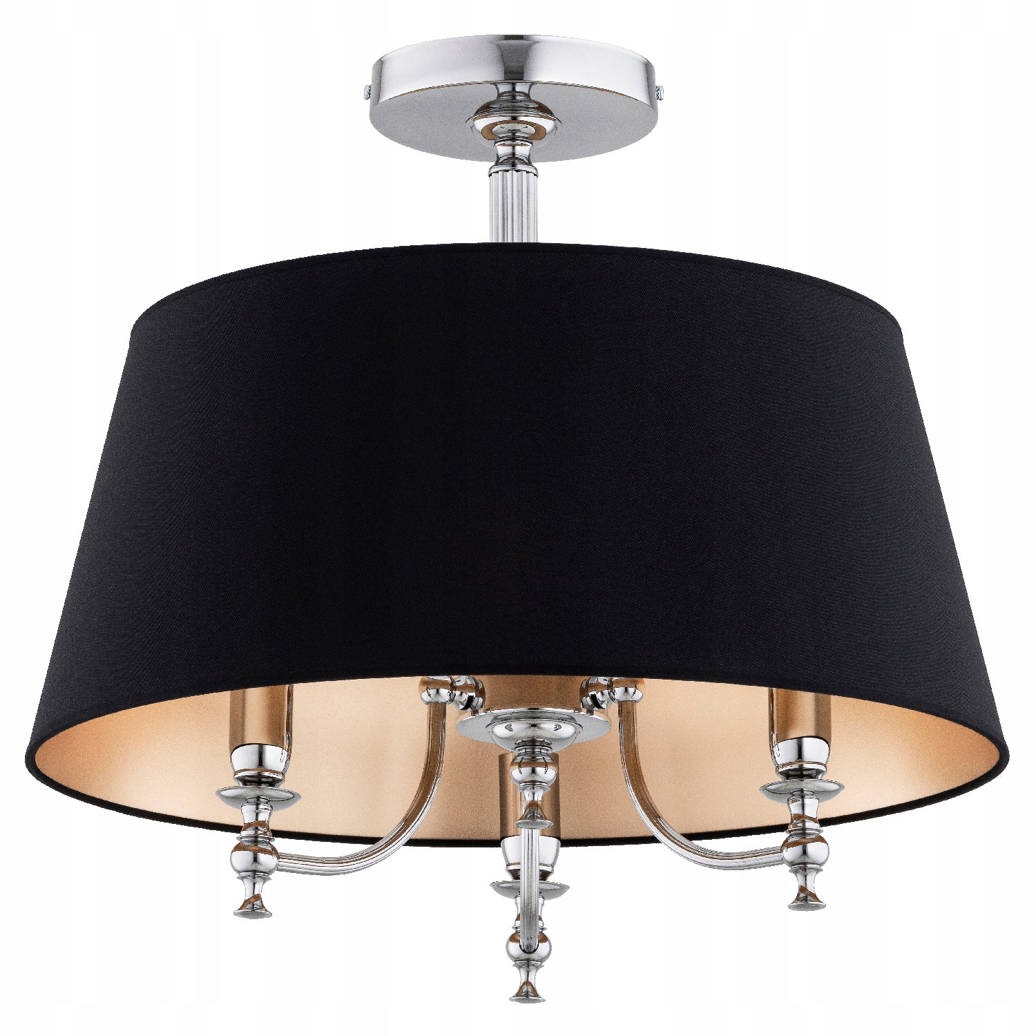 Stropná lampa chrómová s čiernym tienidlom do spálne 3xE14 10W Rosetta Alfa