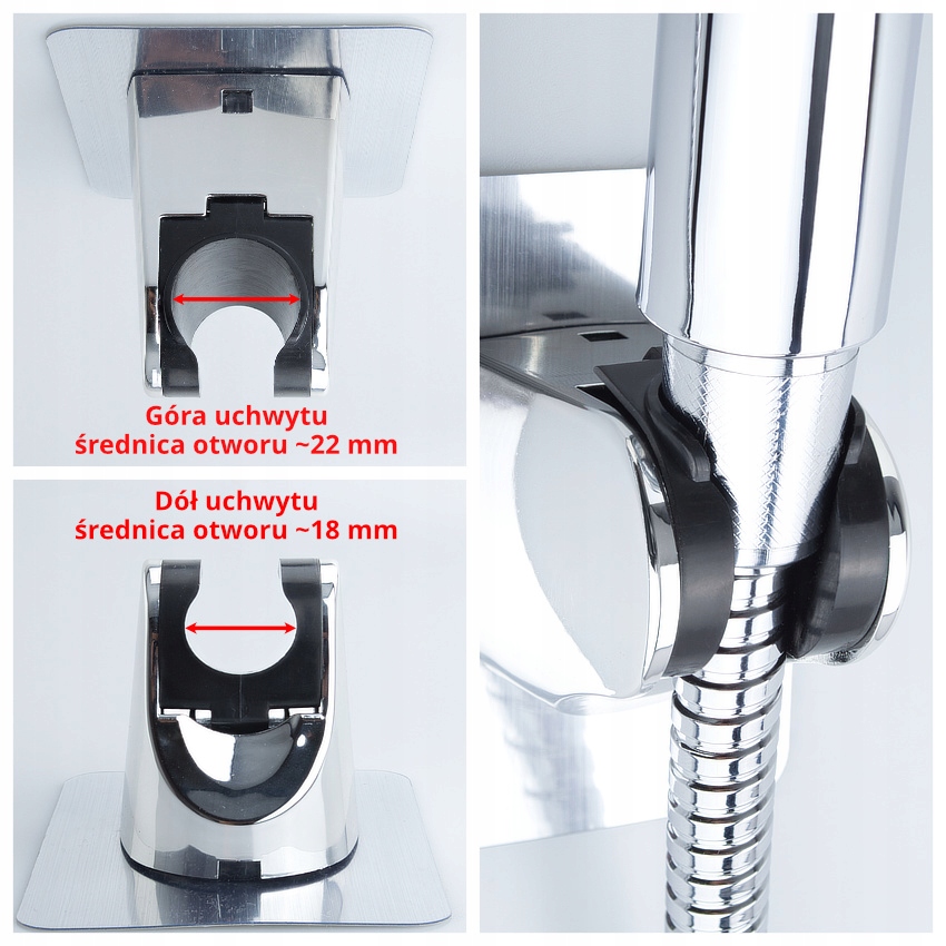 Uchwyt do prysznica regulowany samoprzylepny chrom Waga produktu z opakowaniem jednostkowym 0.3 kg