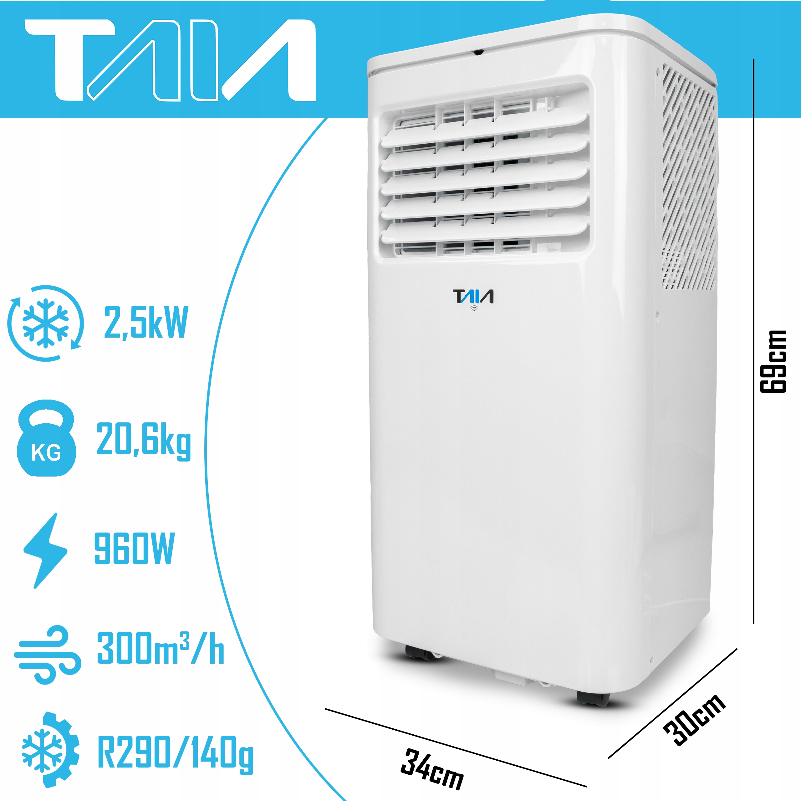 KLIMATYZATOR PRZENOŚNY 2,50 kW CICHY WIFI OSUSZACZ WYŚWIETLACZ LED WYDAJNY Kod producenta TAI-39PL 2025