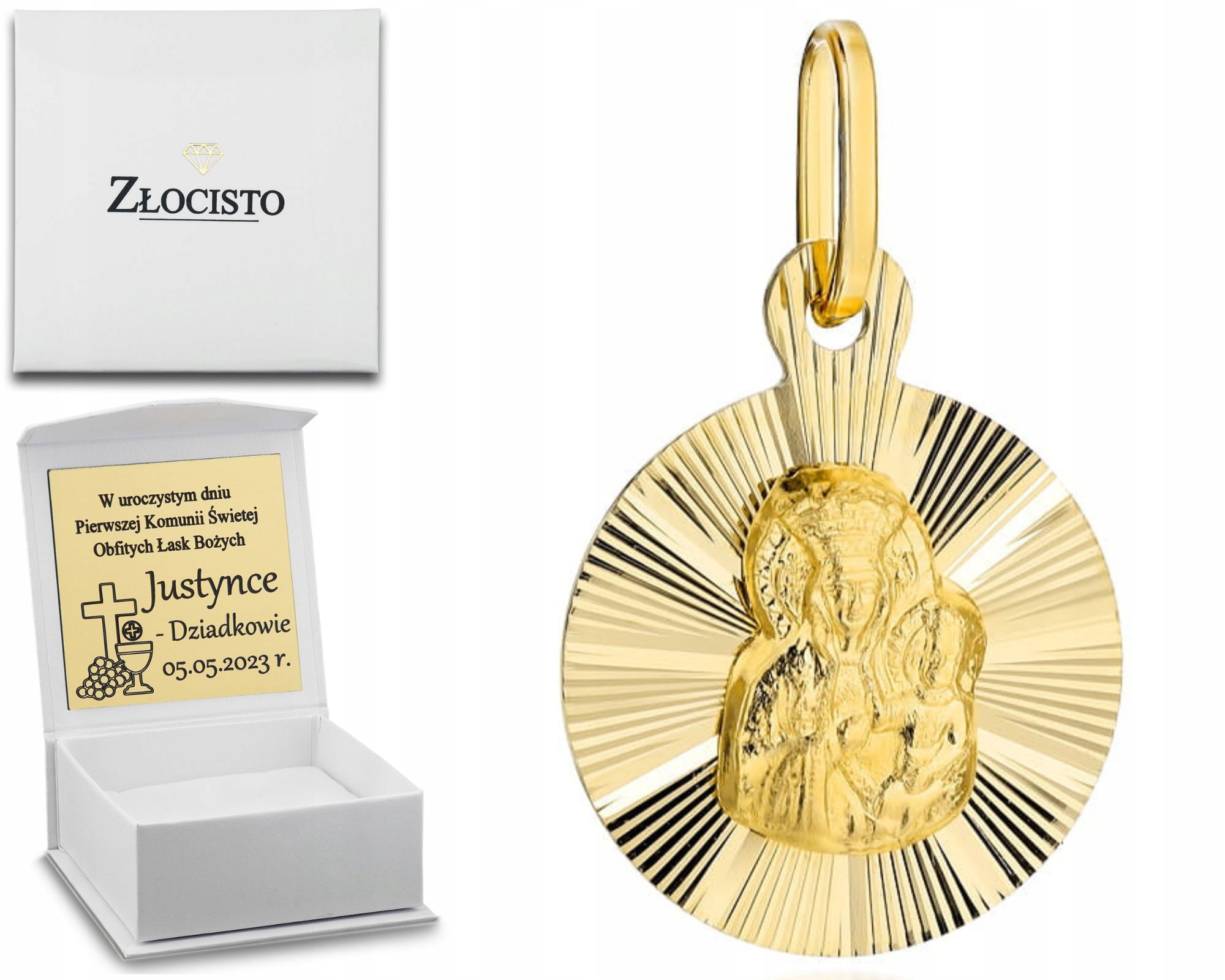 Zlatý Medailonek Panna Maria Čenstochovská V Kruhu Diamantová Nařezaná 585