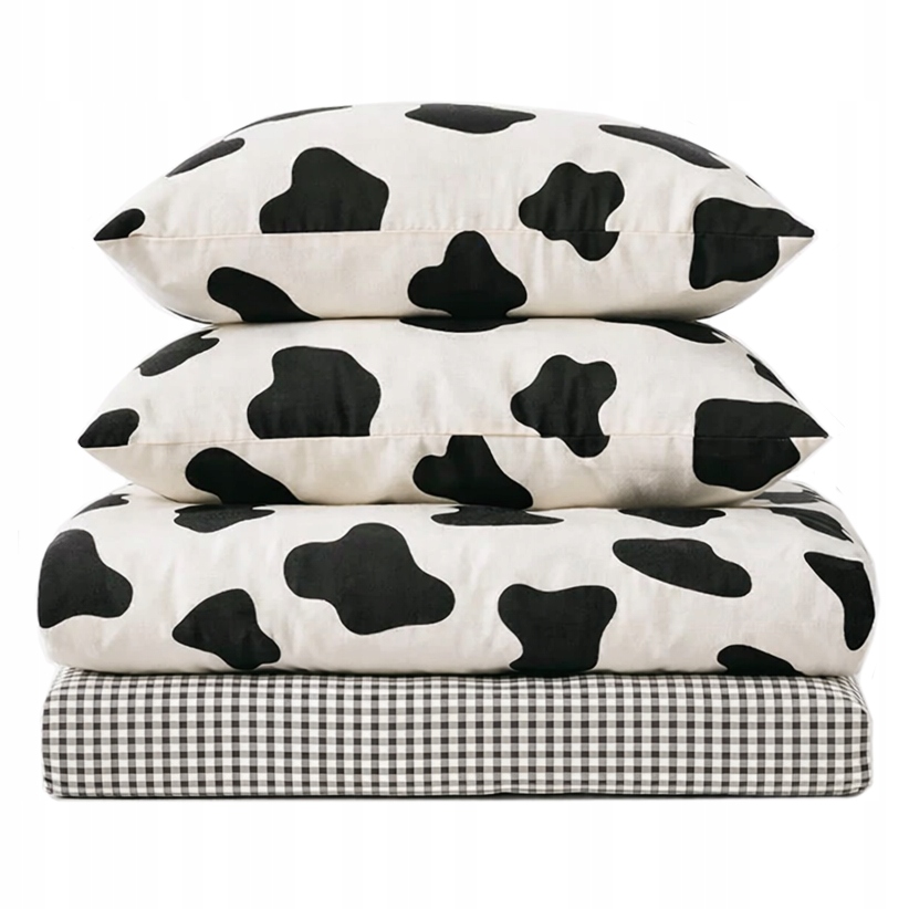 Pościel 200x220 bawełniana naturalna komplet biała łaciata w krowie łaty