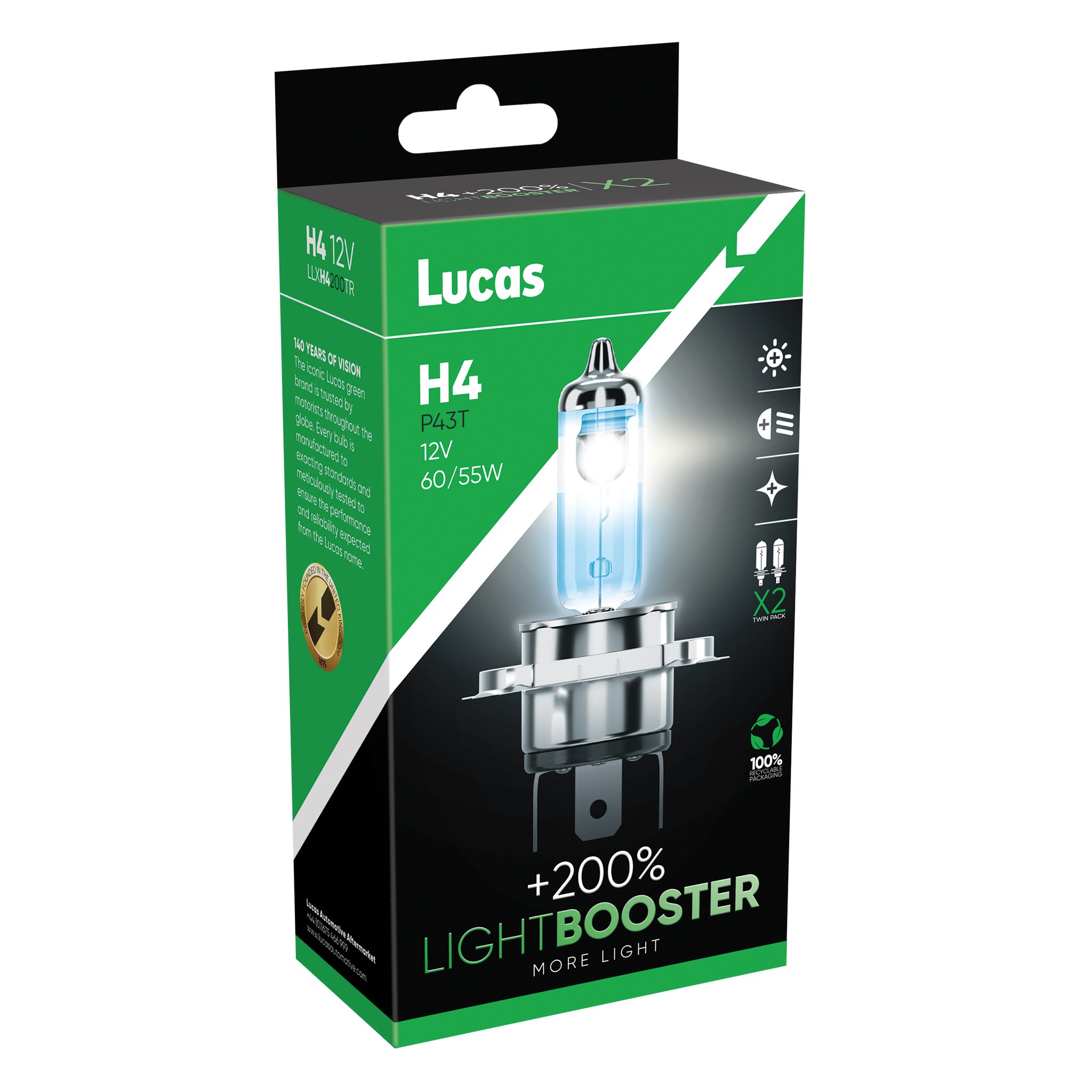 Żarówki Lucas Light Booster +200% H4 12V 60/55W