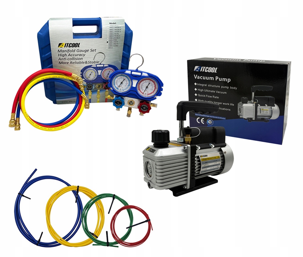 Sada Aitcool Vákuová pumpa VP120M Manometre R32 R410A Náplne