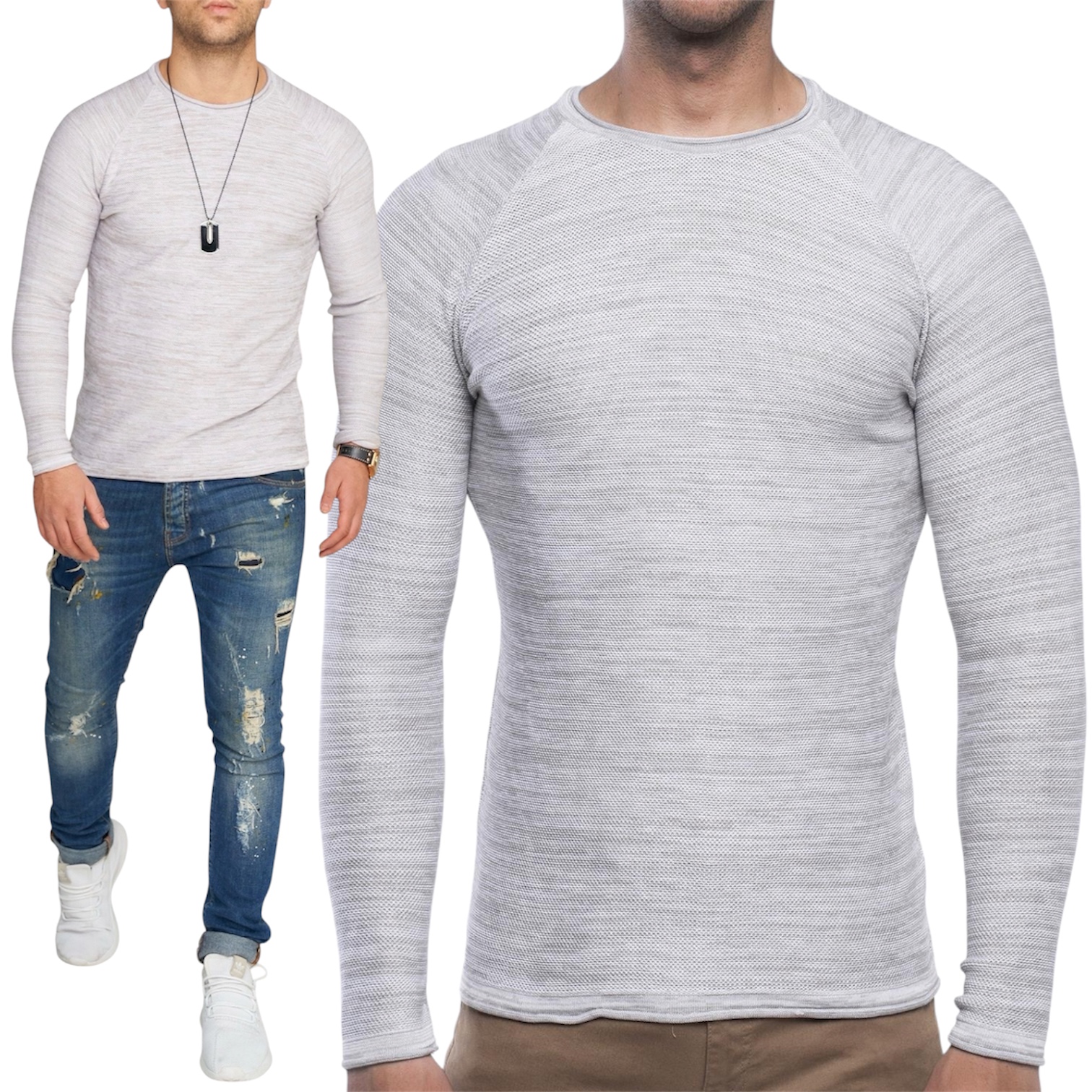 Pánský svetr Elegantní Hladký Klasický Tenký Svetr Slim Šedý XXL