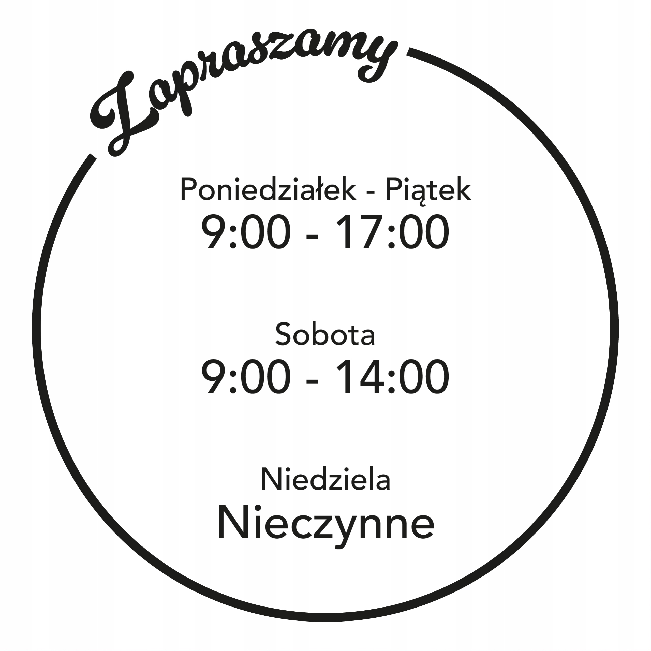 Naklejka na szybę godziny otwarcia 45x45cm W47 • Cena, Opinie