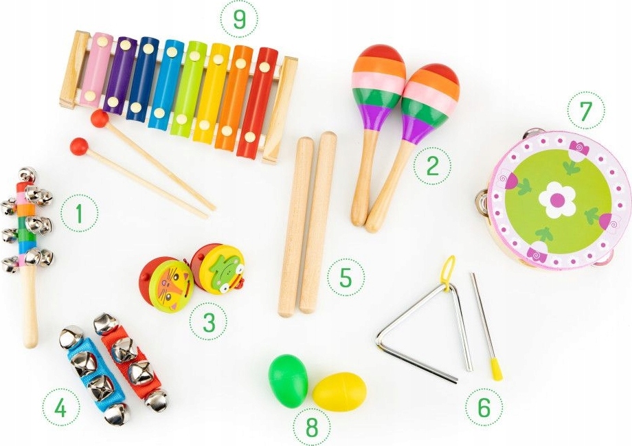 ZESTAW MUZYCZNY 14 INSTRUMENTÓW DLA DZIECI TORBA Materiał drewno