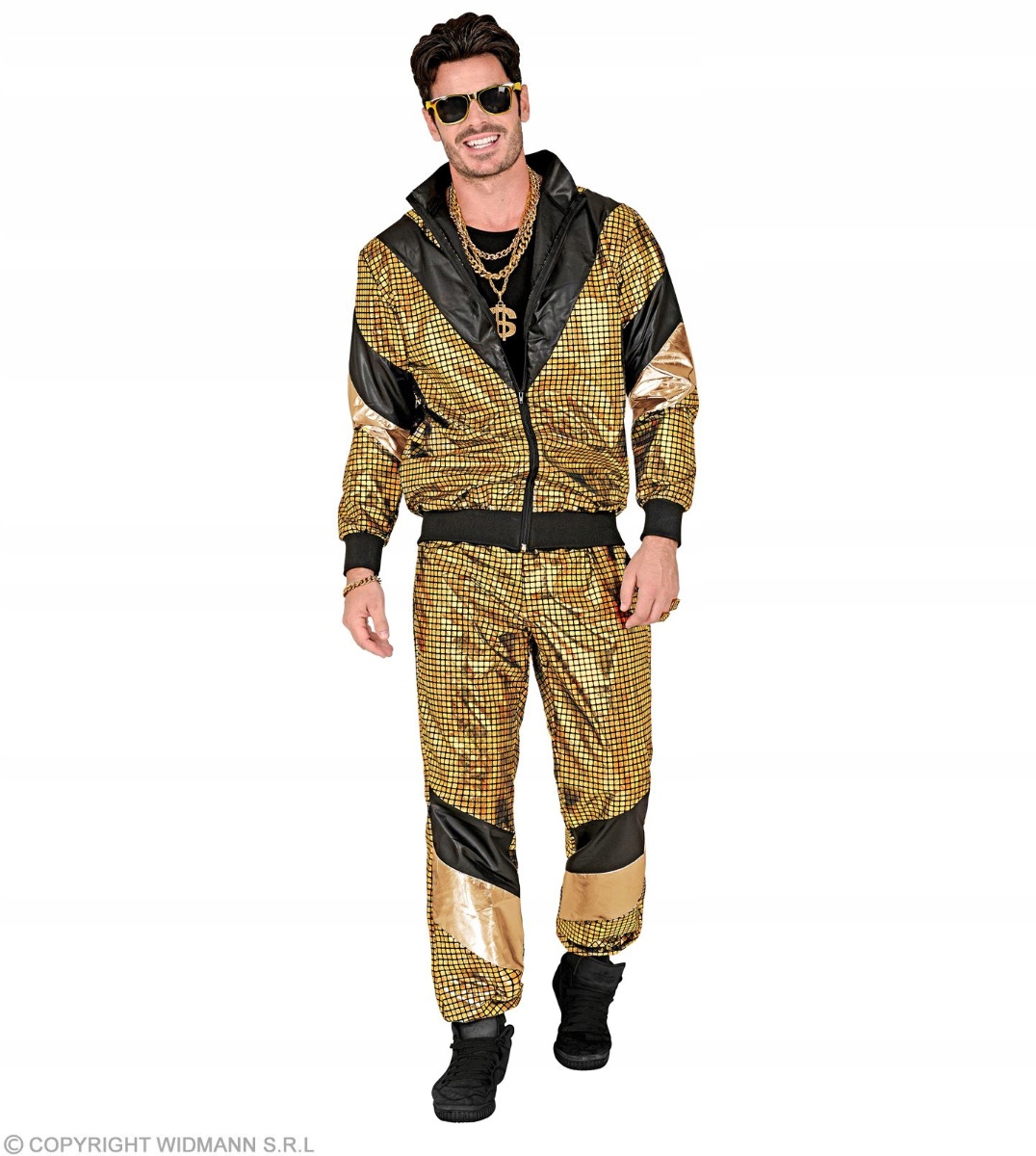 Kostým Teplákovka Zlatý kostým Disco léta 80 90 Ortalion Reflexní M