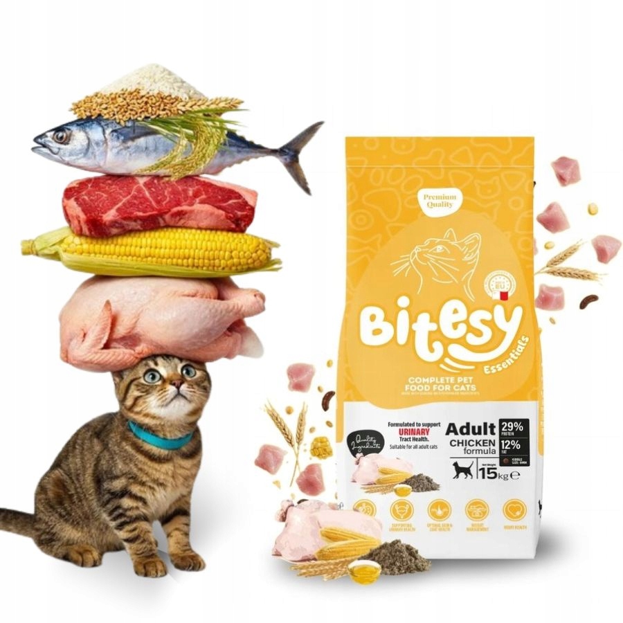 Bitesy Karma sucha dla kotów 35% Mięsa Kurczak Zdrowe drogi moczowe 15kg