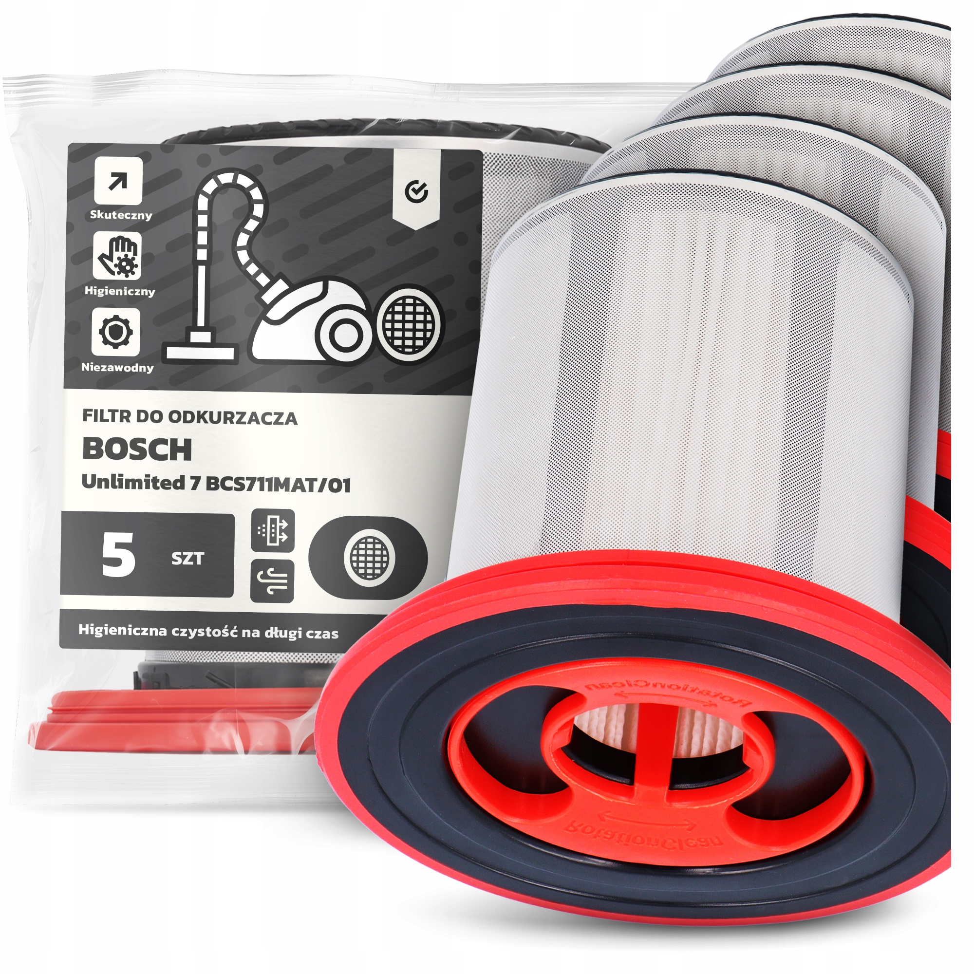 5x Vzduchový Filtr pro Vysavač Bosch Unlimited 7 BCS711MAT/01 Hepa Em-w