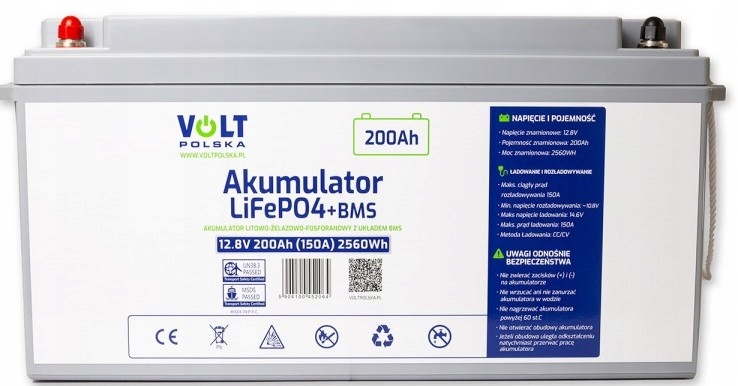 Akumulator LiFePO4 12,8V 200Ah (200A) Bms Bezobsługowy Lekki