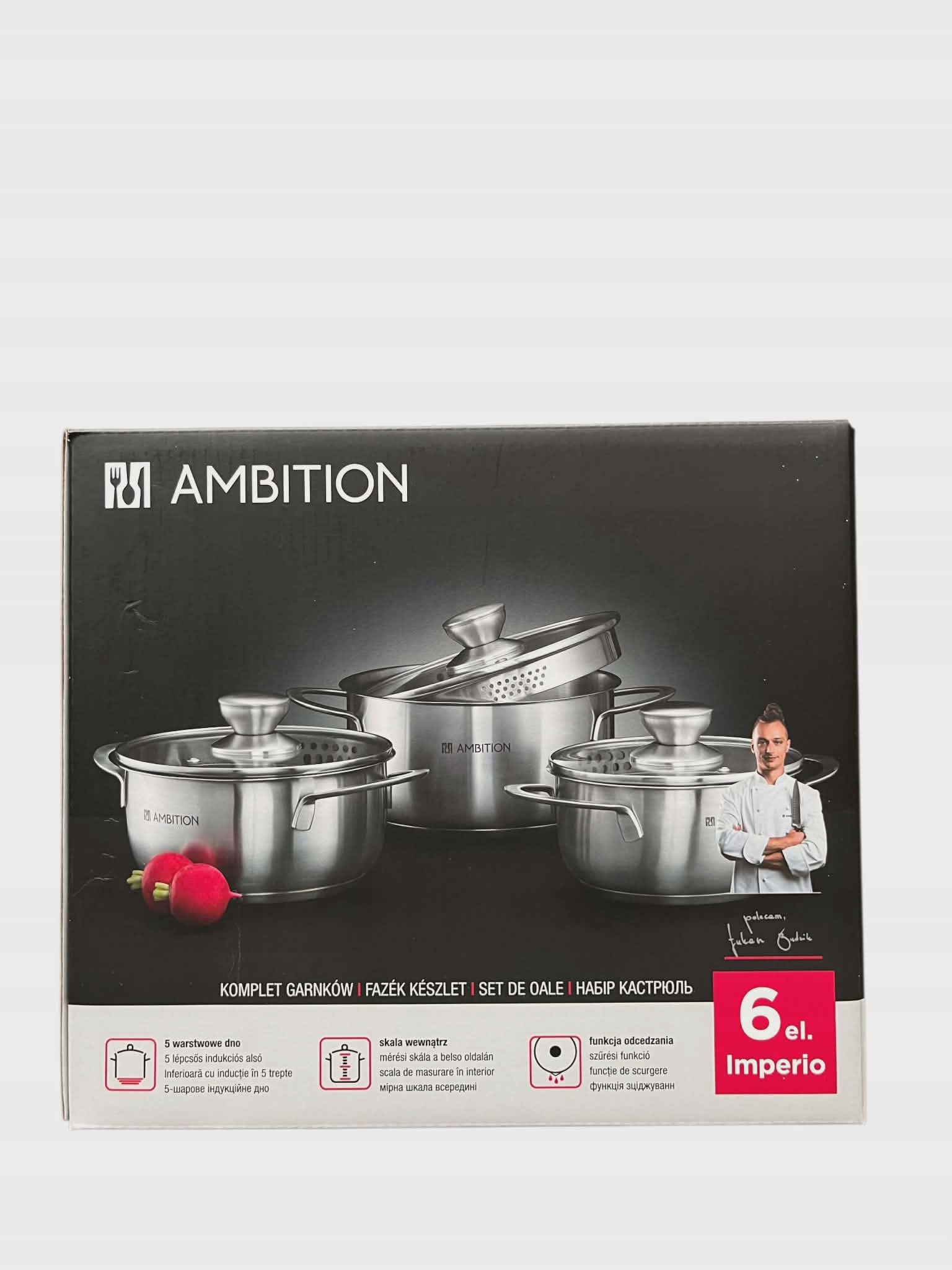 Zestaw garnków Ambition Imperio 6 el. 1L, 1,5L, 2,5L Indukcja