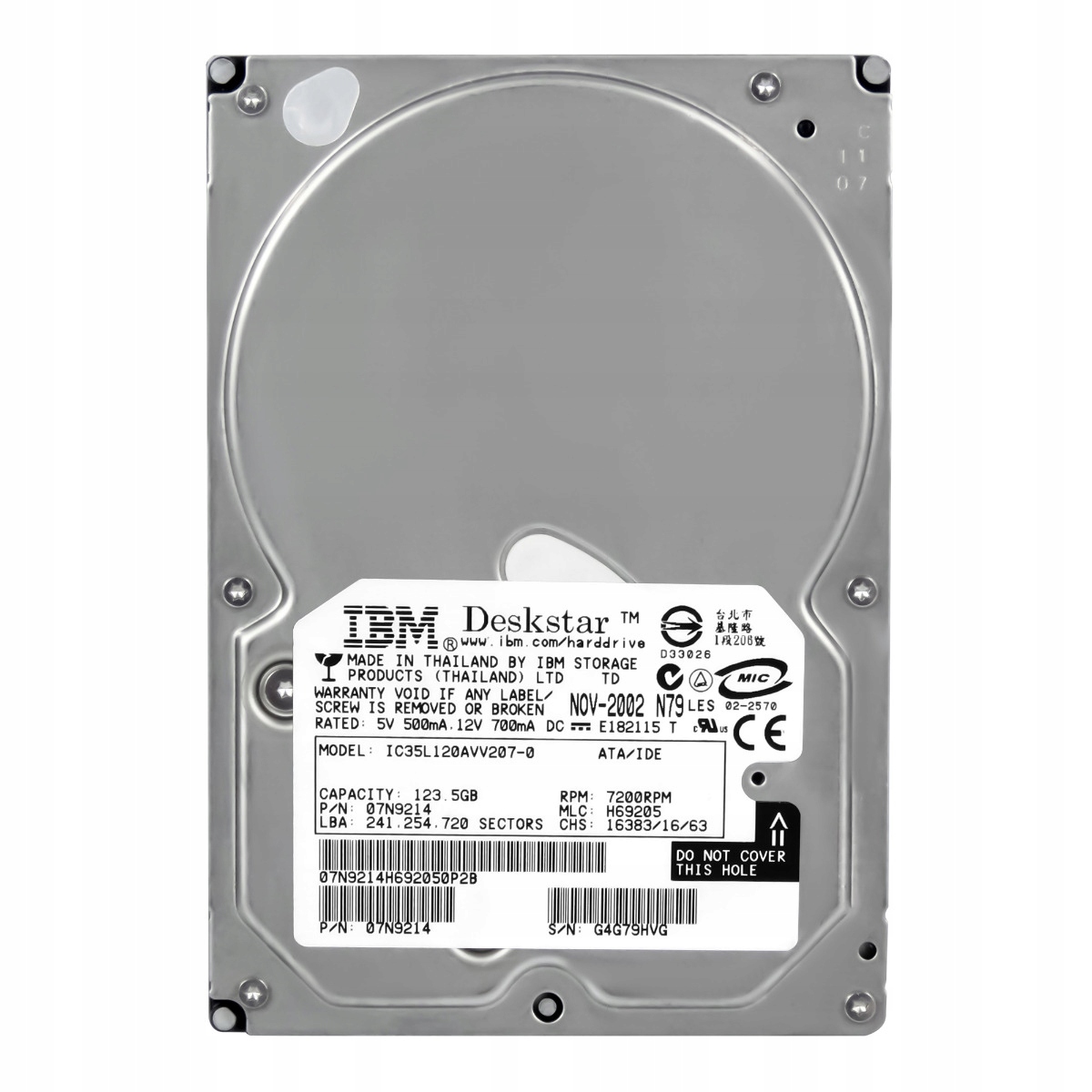 Ibm 07N9214 123,5 Gb 7,2K 2MB Ata 3,5'' IC35L120AVV207-0