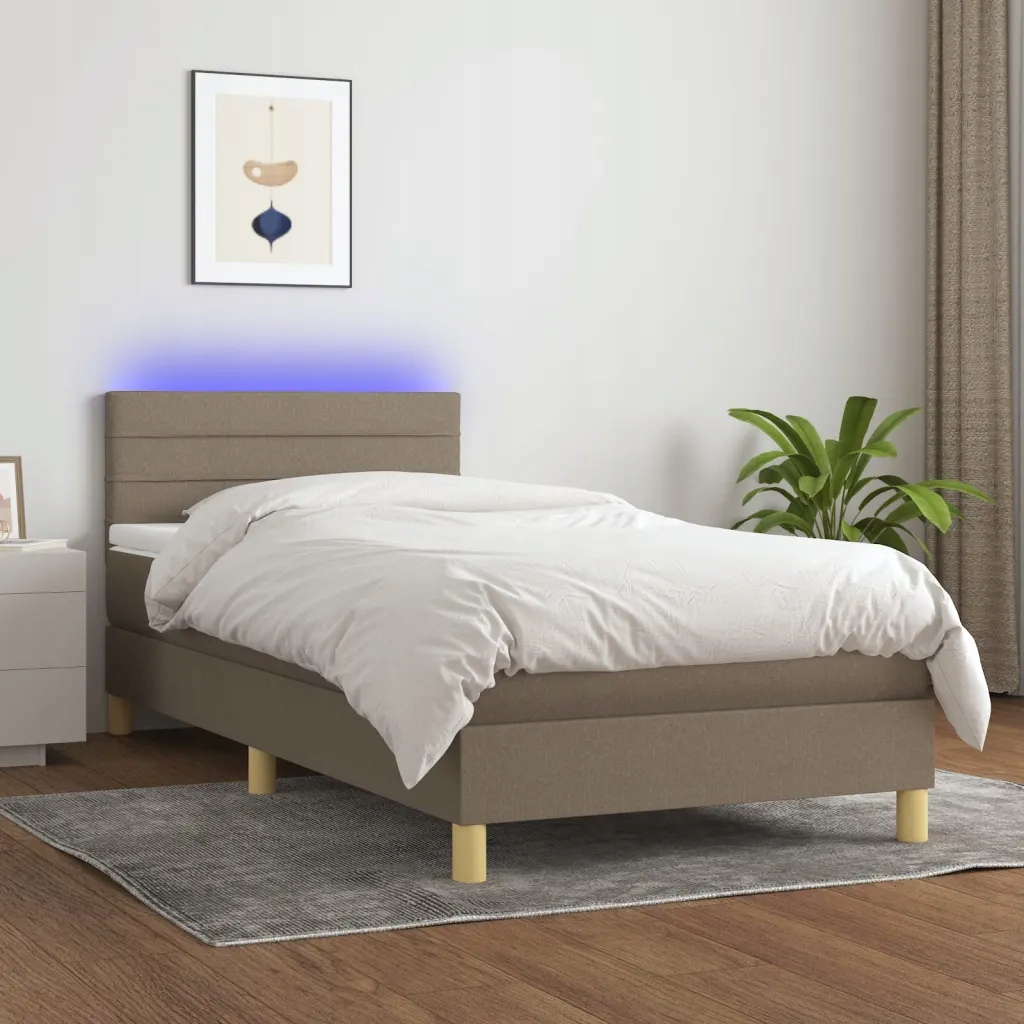 Box spring postel s matrací a Led taupe 90x200 cm textil Hnědošedá 3133769