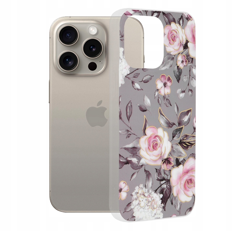 Techsuit Marble Series etui na iPhone 15 Pro Max – Bloom of Ruth szare