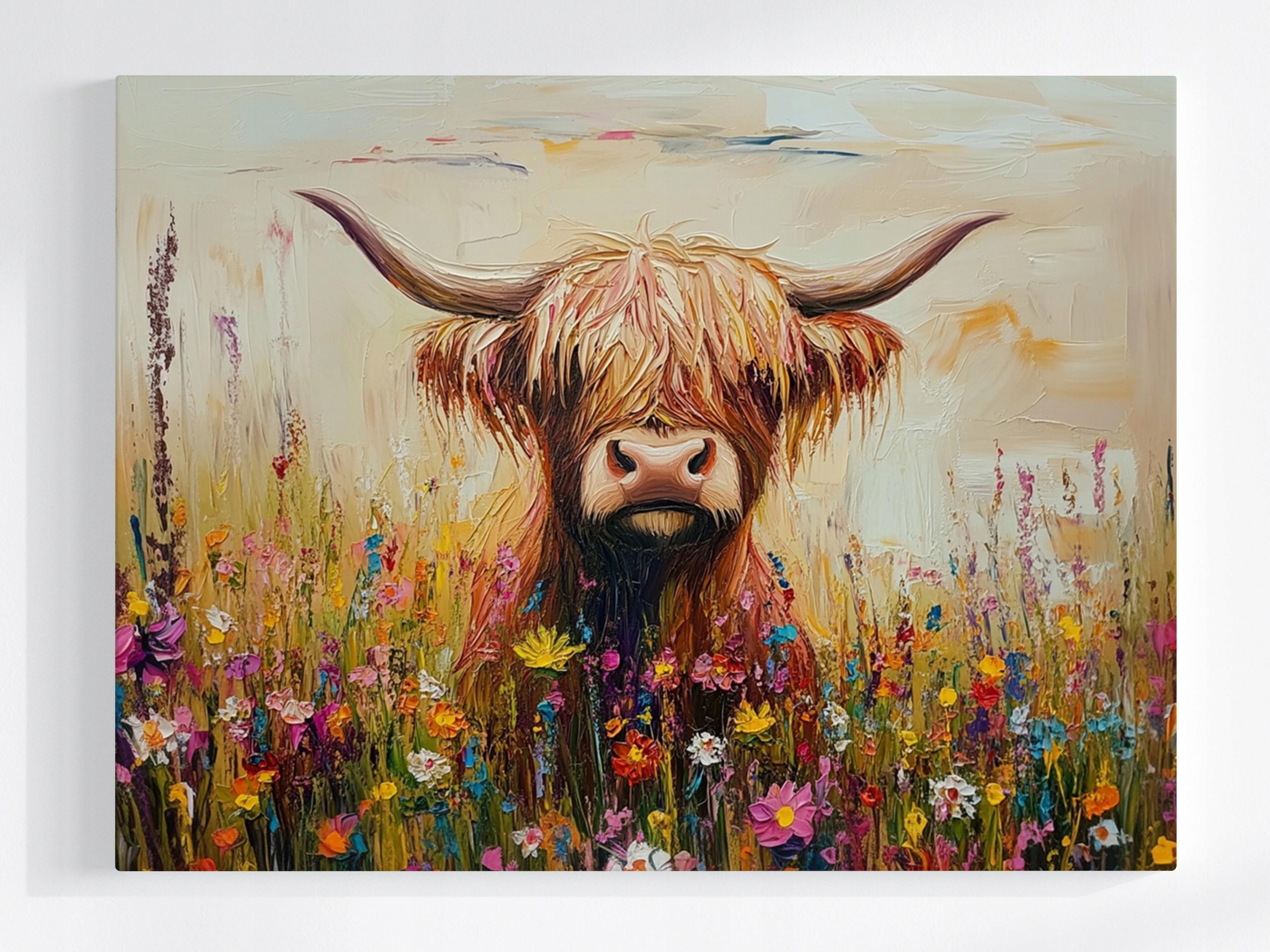 Obraz Na Plátně Canvas Skotská Kráva Highland Louka Květiny Jaro 80x60