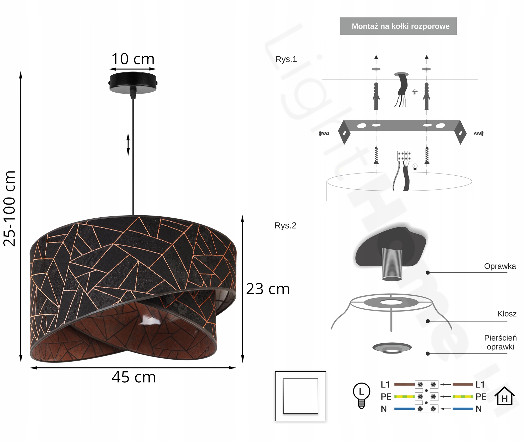 Lampa Wisząca Sufitowa Żyrandol Nowoczesna Abażur Kolor czarny miedziany
