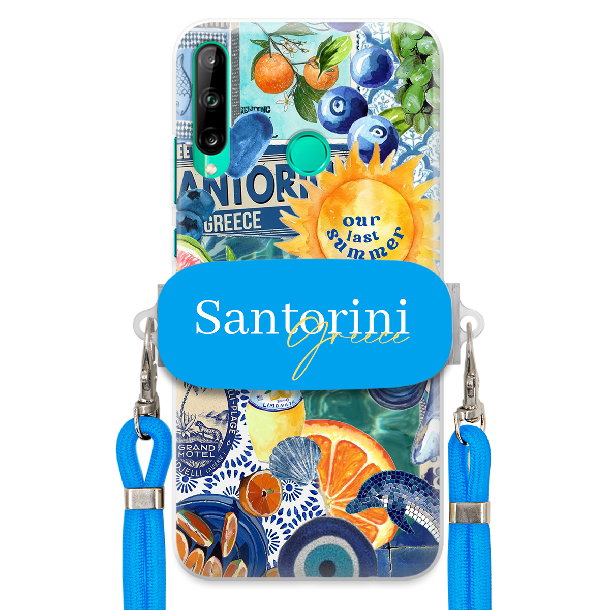 Puzdro pre Huawei P40 Lite E Modré Crossbody vodítko držiak Santorini Sea