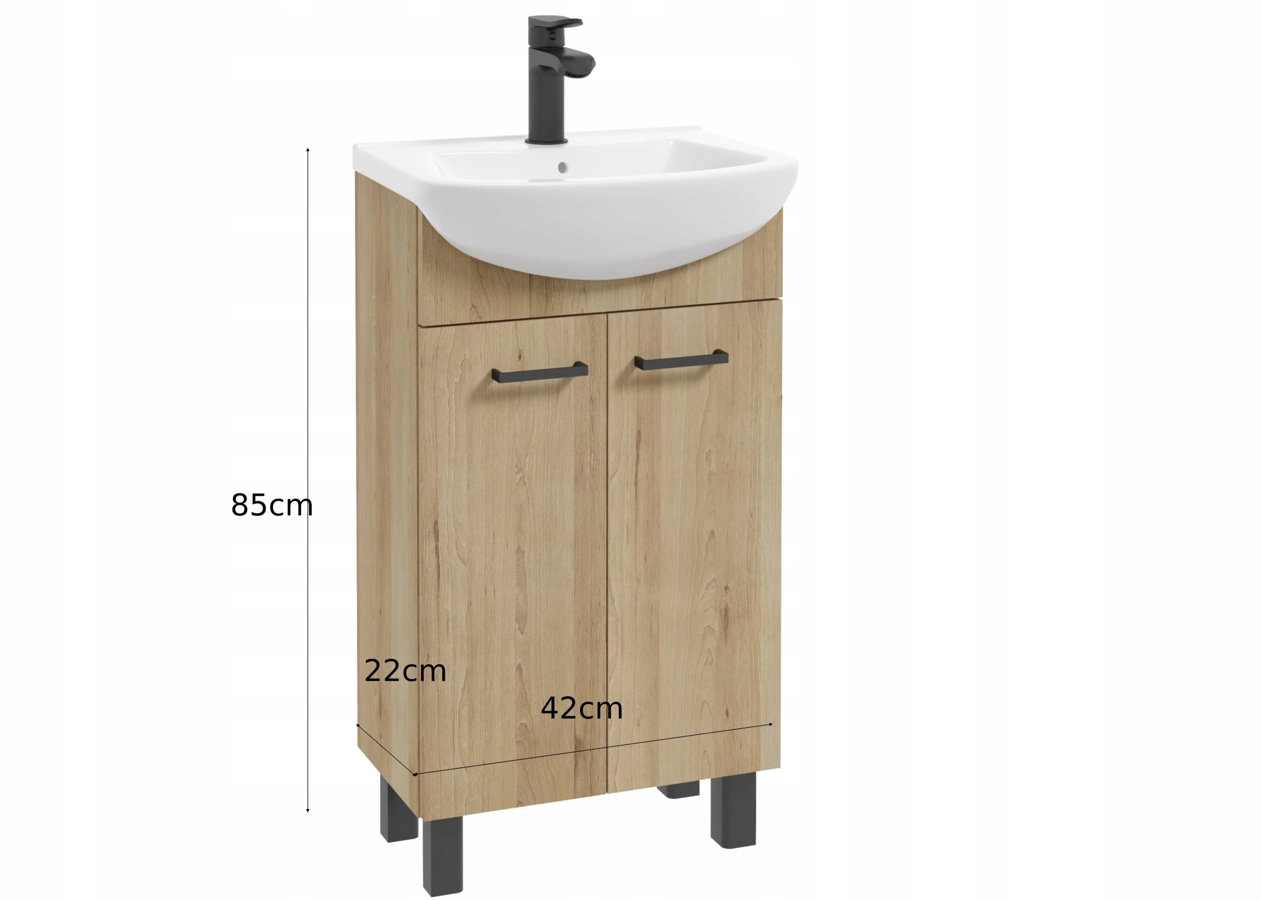 Szafka łazienkowa 50 cm STOJĄCA z umywalką DĄB ZŁOTY LOFT czarne Materiał MDF