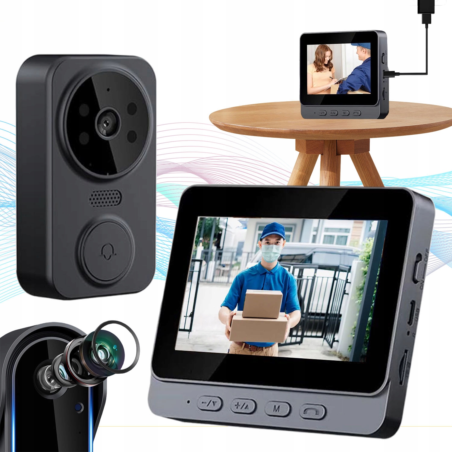 Videotelefonní Sada Pro Dveře S Kamerou 2,4 Ghz Černá, Snadná Instalace