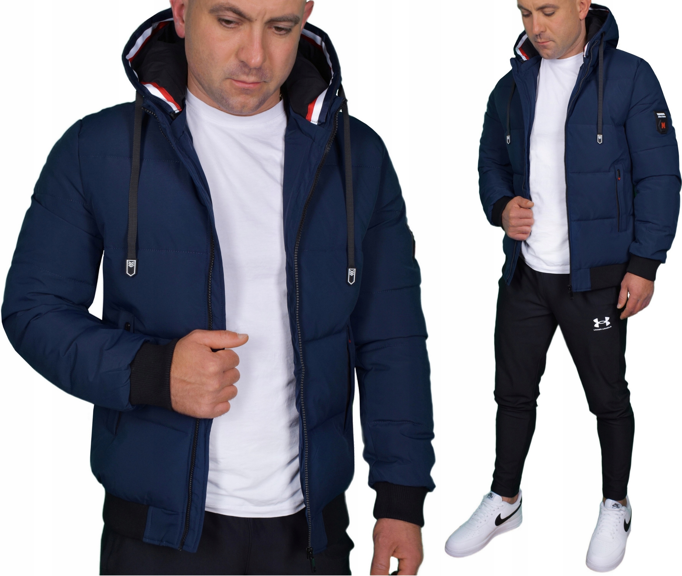 Pánská Péřová Zimní Bunda S Prošívanou Kapuce, Teplá