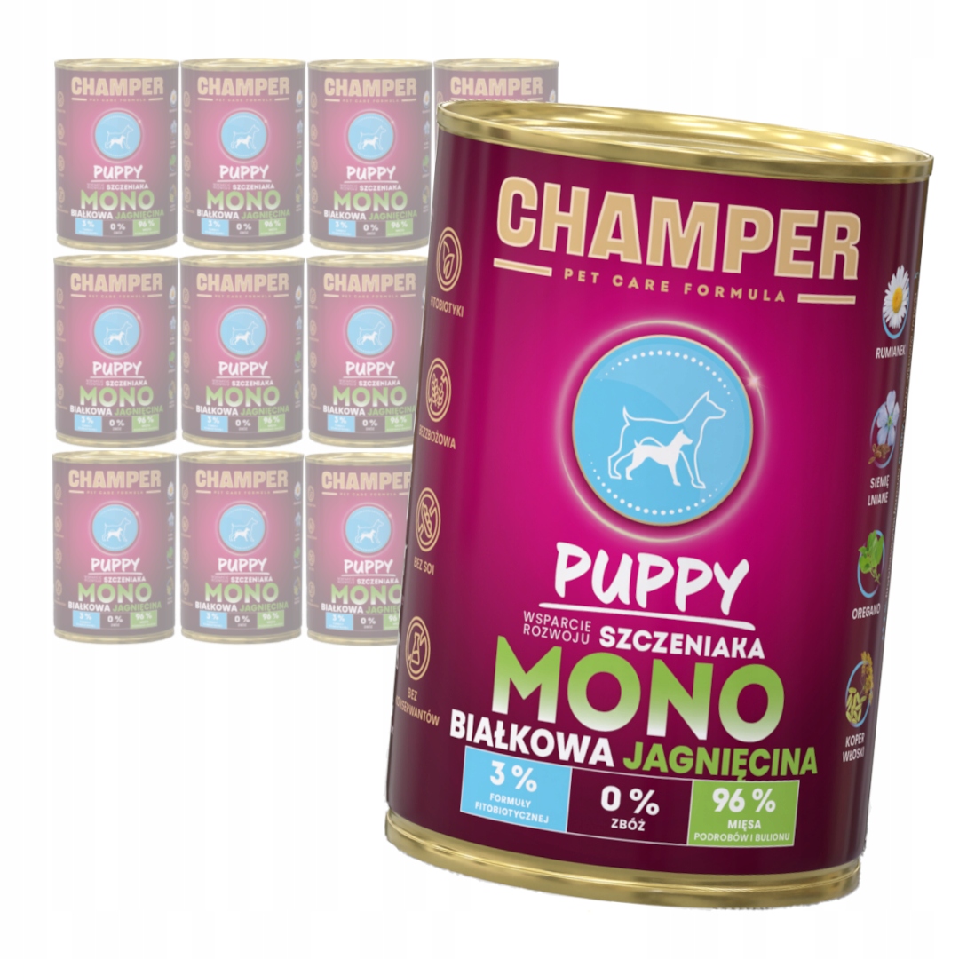 Levně Champer Puppy Monoproteinové 12x400g Vlhké Krmivo pro štěňata s jehněčím masem