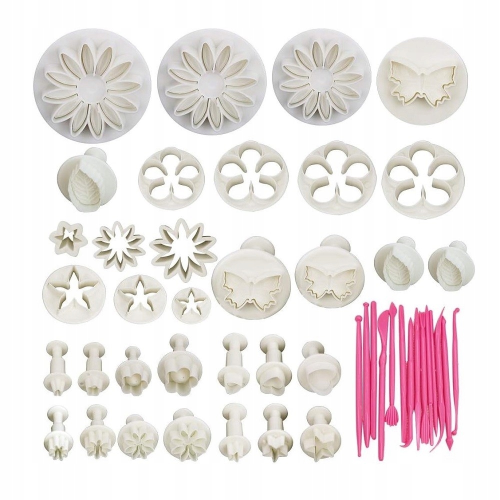 KWIATY FOREMKI WYKRAWACZE DO DEKORACJI tortów ciast KWIATKI LIŚCIE MASY